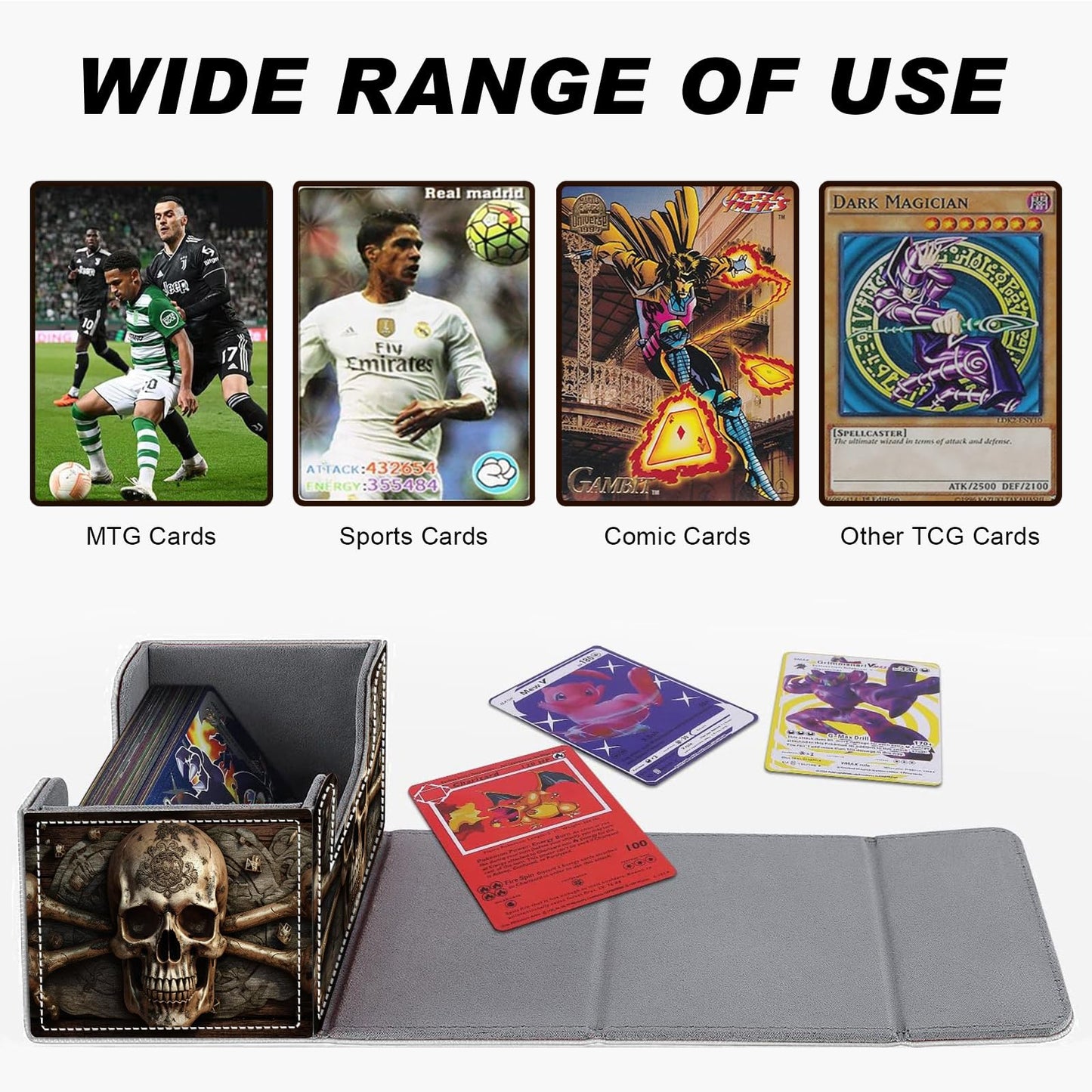 DEGDFSGR TCG MTG Card Storage Box – Magnetic Closure, Pirate Skull Pattern, Holds 200+ Cards