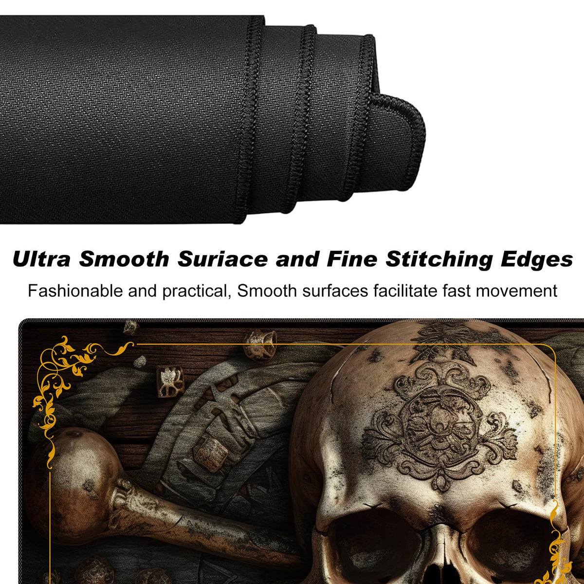 DEGDFSGR MTG Playmat 24x14 in – Non-Slip Rubber Base, Pirate Skull Crossbones