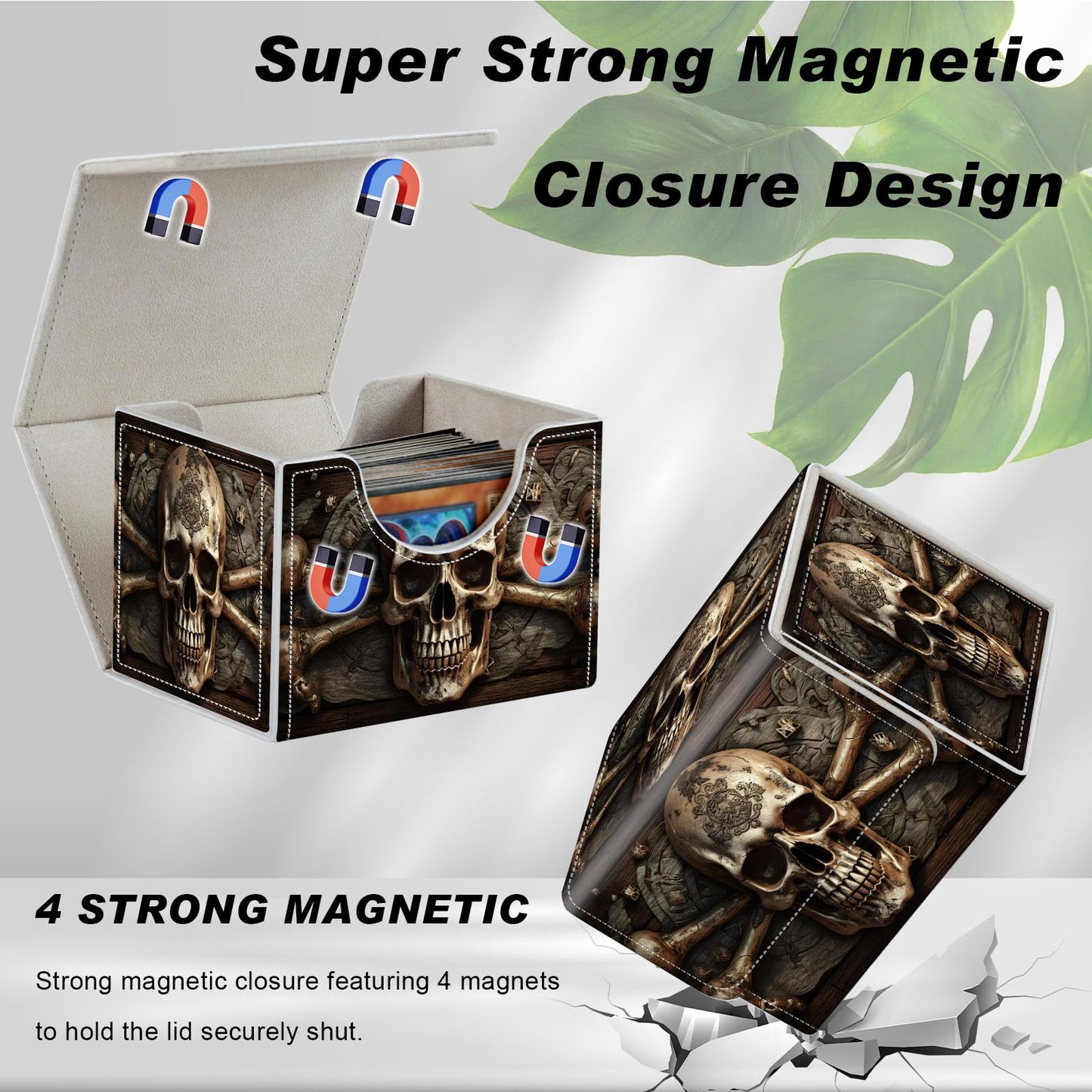 DEGDFSGR TCG MTG Card Storage Box – Magnetic Closure, Pirate Skull Pattern, Holds 200+ Cards