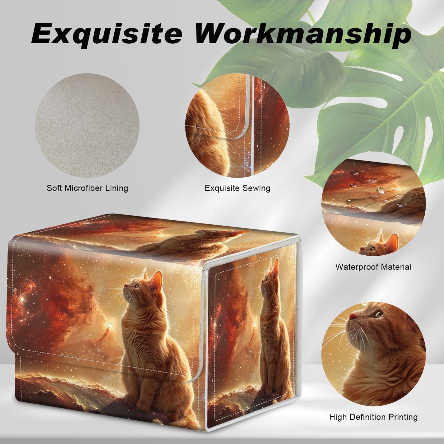 DEGDFSGR Card Game Storage Box | Magnetic Closure MTG/TCG Deck Box (Orange Cat)