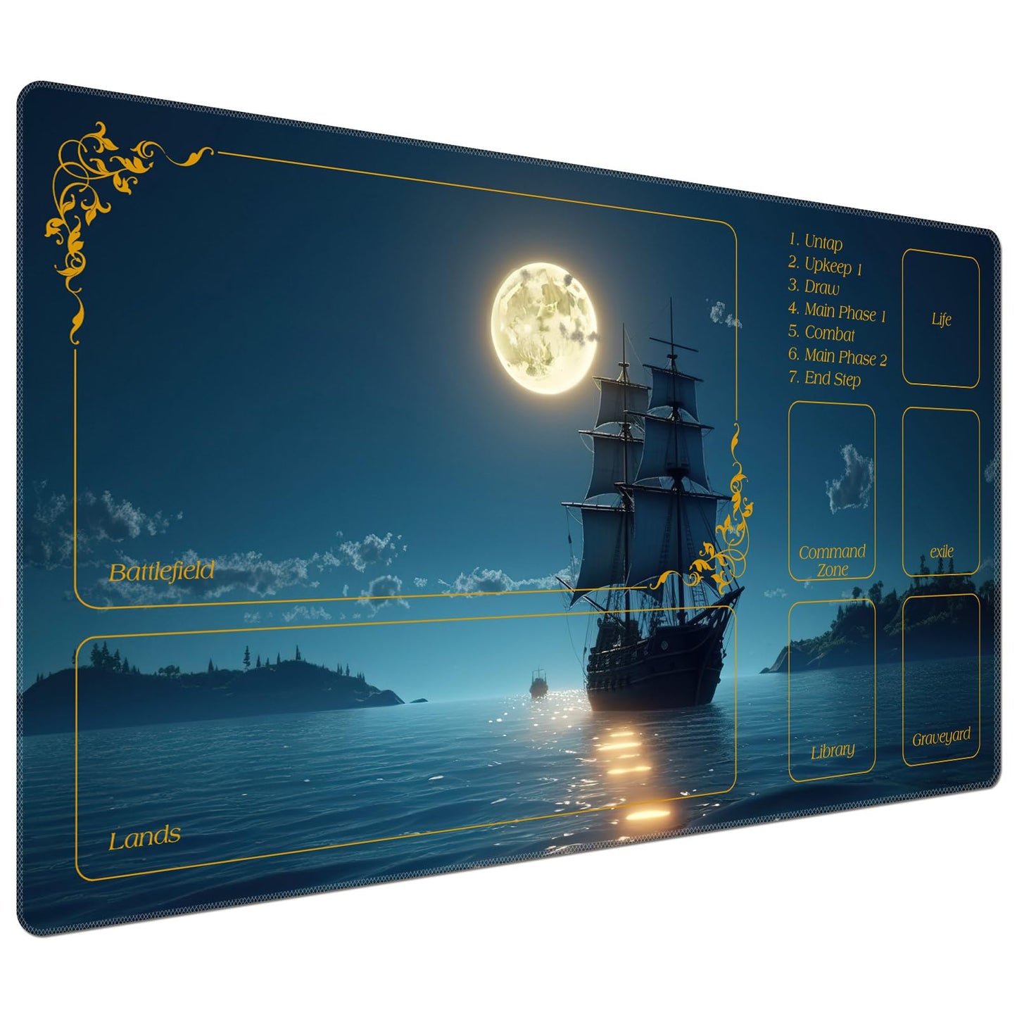 DEGDFSGR MTG Playmat 24 x 14 in – Moon Ship Blue Sea, Non-Slip Rubber Base