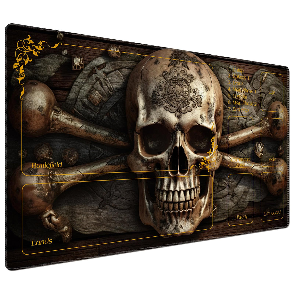DEGDFSGR MTG Playmat 24x14 in – Non-Slip Rubber Base, Pirate Skull Crossbones