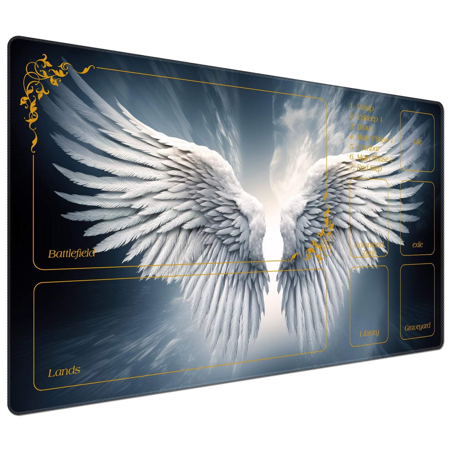 DEGDFSGR MTG Playmat 24x14 in | Non-Slip Rubber Base for TCG & Card Games – Sacred Angel Wing