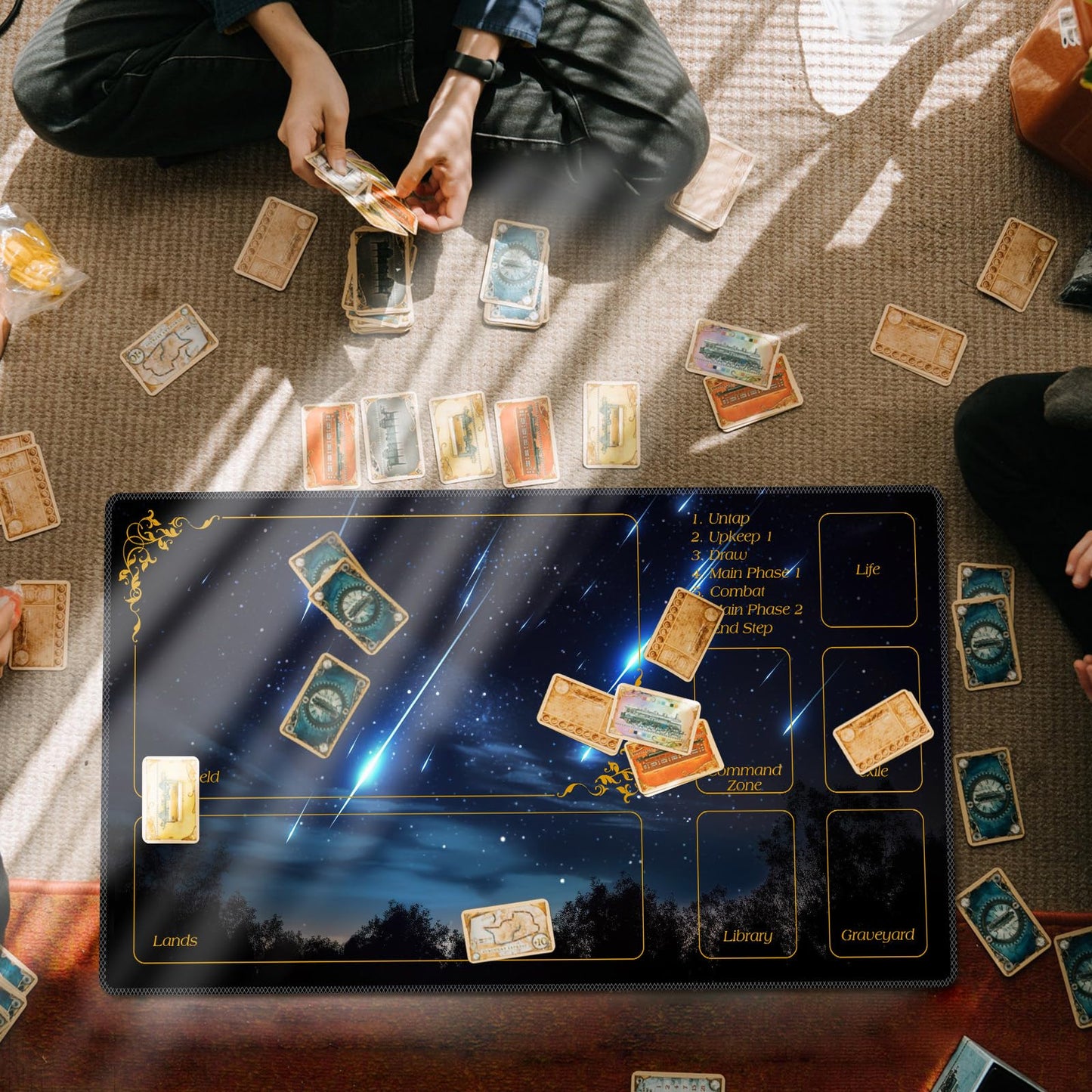 DEGDFSGR MTG Playmat 24x14 – Non-Slip Rubber Base, Blue Sky Meteor Streaks