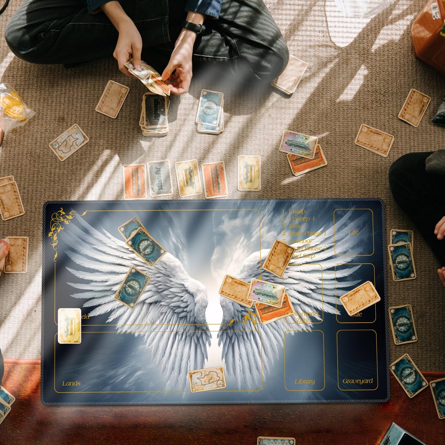DEGDFSGR MTG Playmat 24x14 in | Non-Slip Rubber Base for TCG & Card Games – Sacred Angel Wing