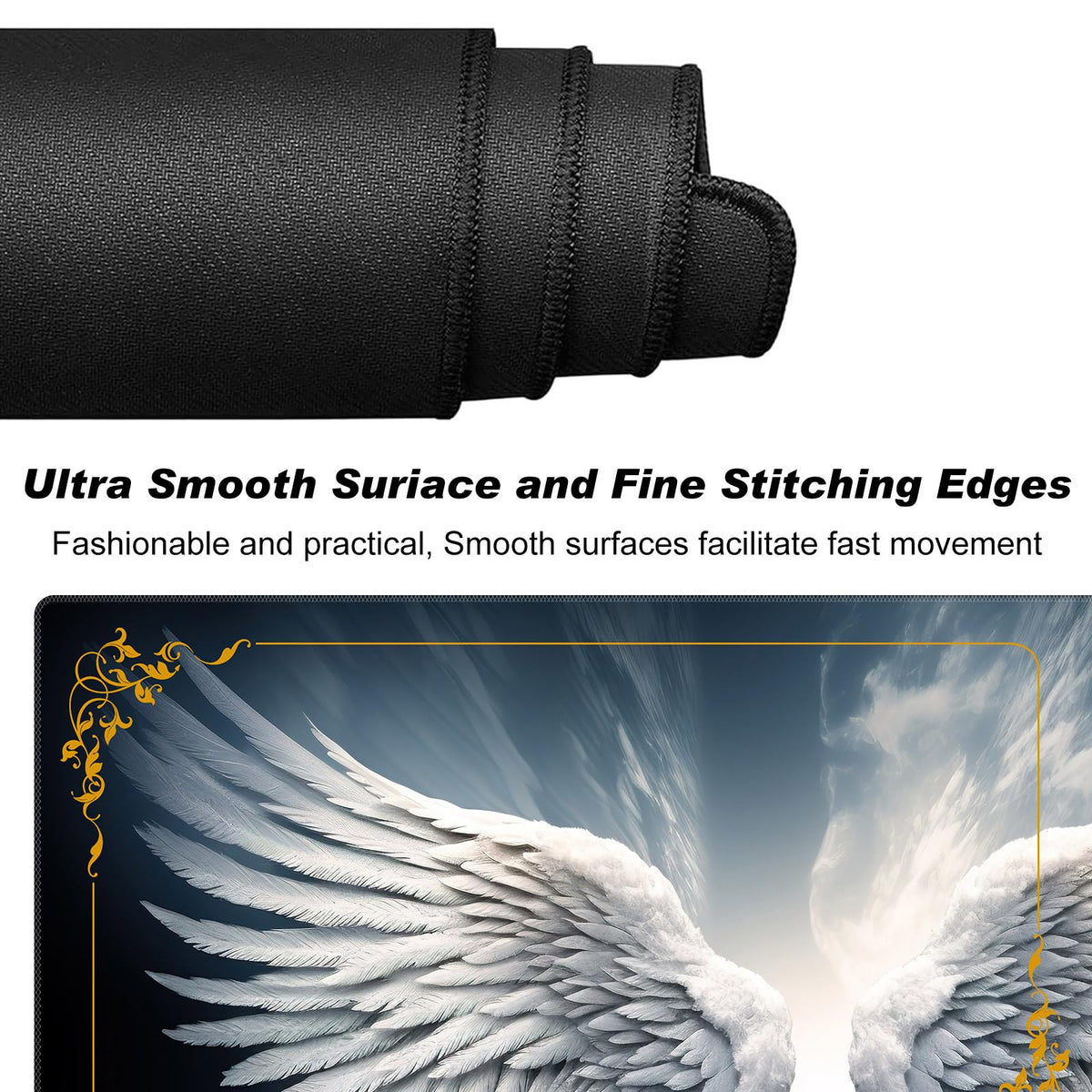 DEGDFSGR MTG Playmat 24x14 in | Non-Slip Rubber Base for TCG & Card Games – Sacred Angel Wing