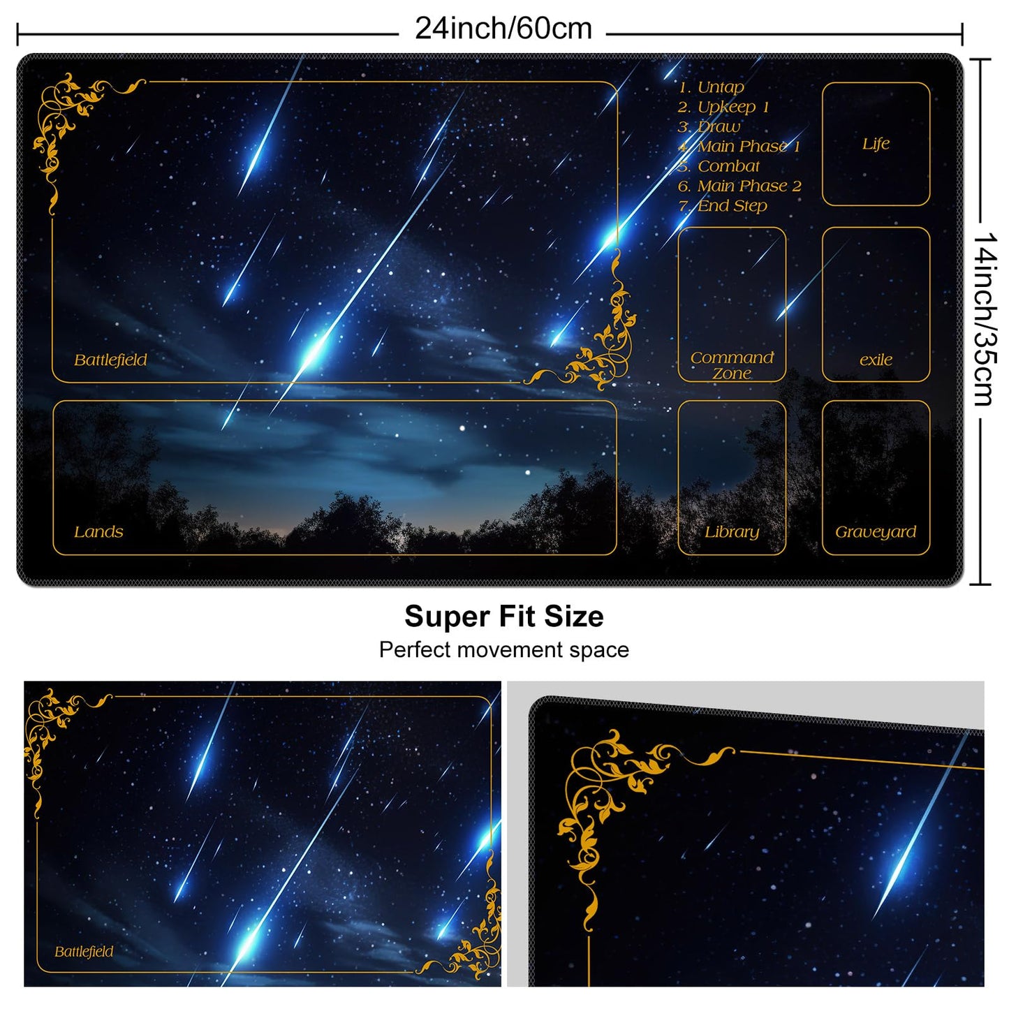 DEGDFSGR MTG Playmat 24x14 – Non-Slip Rubber Base, Blue Sky Meteor Streaks