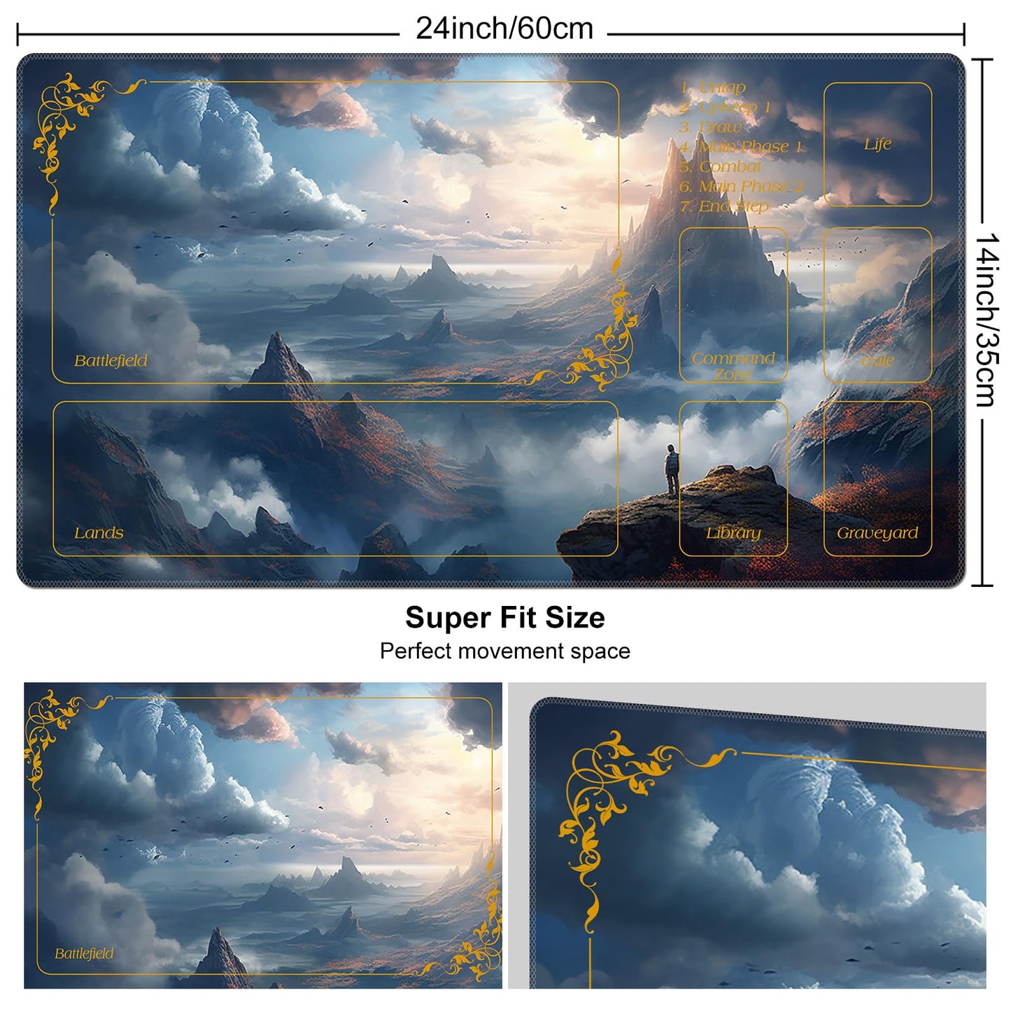 DEGDFSGR MTG Playmat 24x14 — Non-Slip Zone Surface for TCG/Card Games