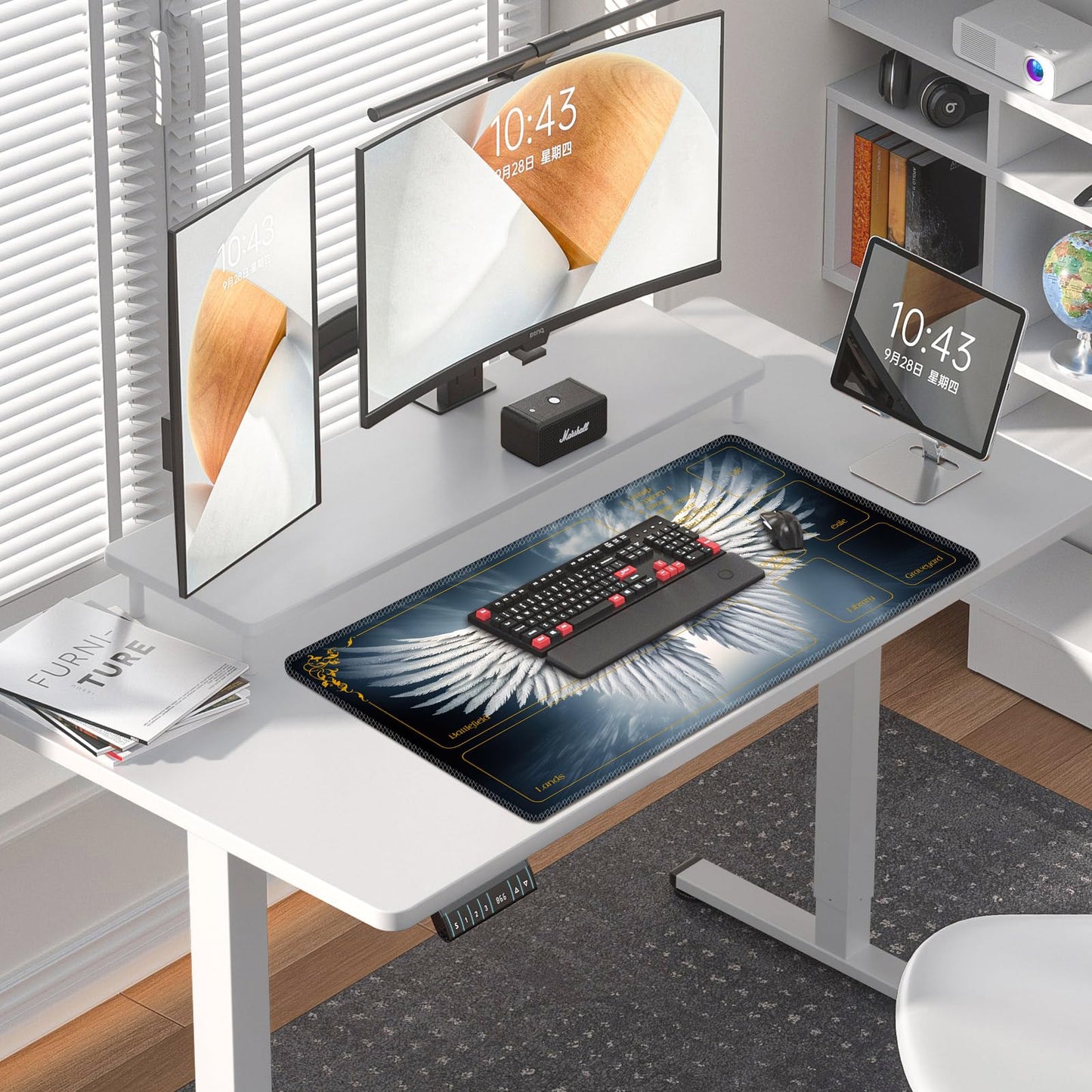 DEGDFSGR MTG Playmat 24x14 in | Non-Slip Rubber Base for TCG & Card Games – Sacred Angel Wing