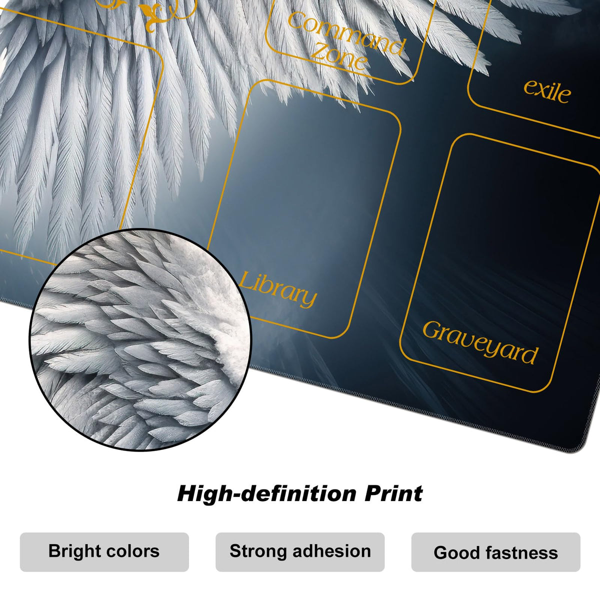 DEGDFSGR MTG Playmat 24x14 in | Non-Slip Rubber Base for TCG & Card Games – Sacred Angel Wing