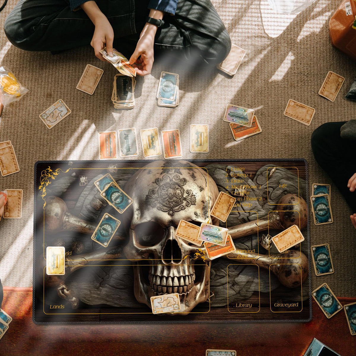 DEGDFSGR MTG Playmat 24x14 in – Non-Slip Rubber Base, Pirate Skull Crossbones