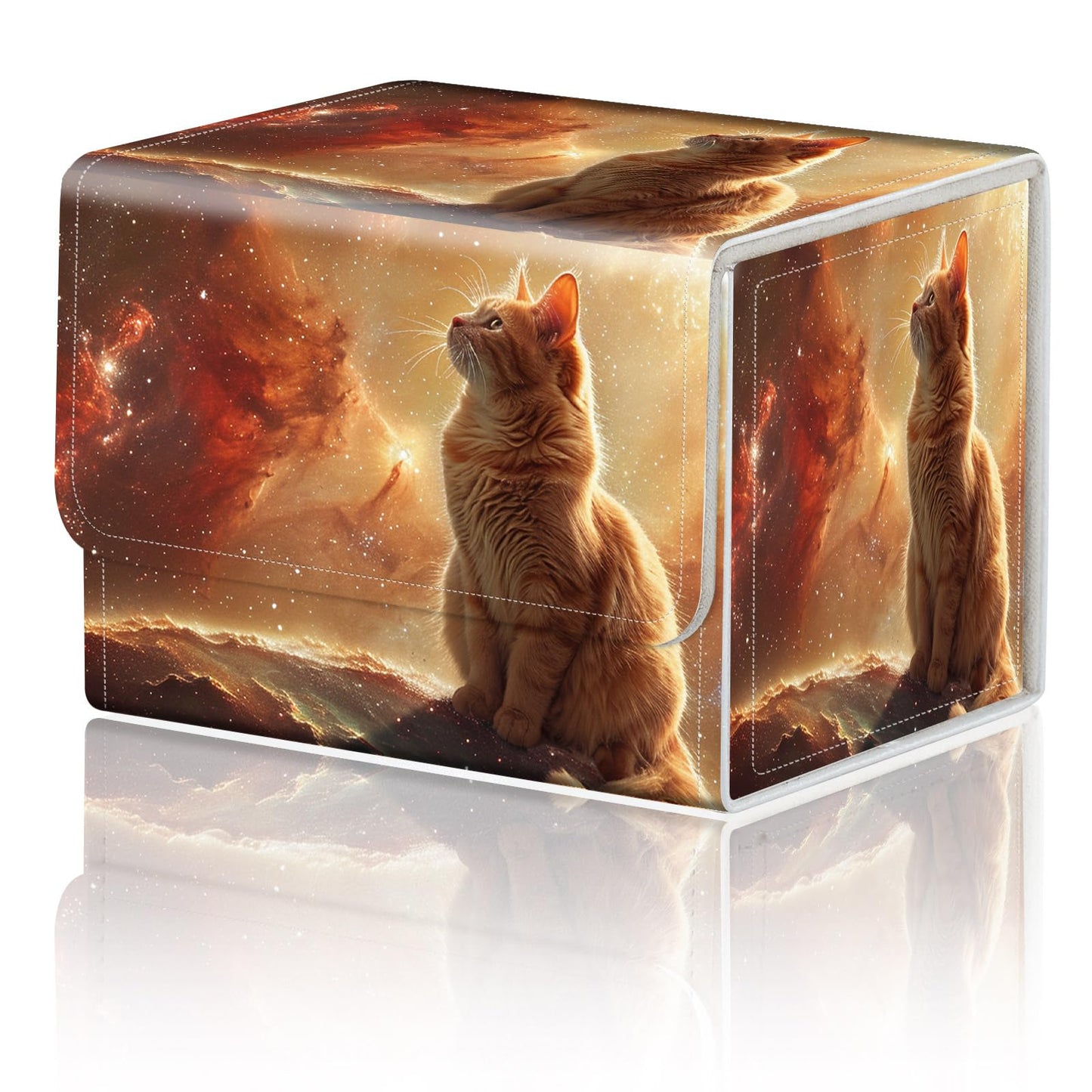DEGDFSGR Card Game Storage Box | Magnetic Closure MTG/TCG Deck Box (Orange Cat)