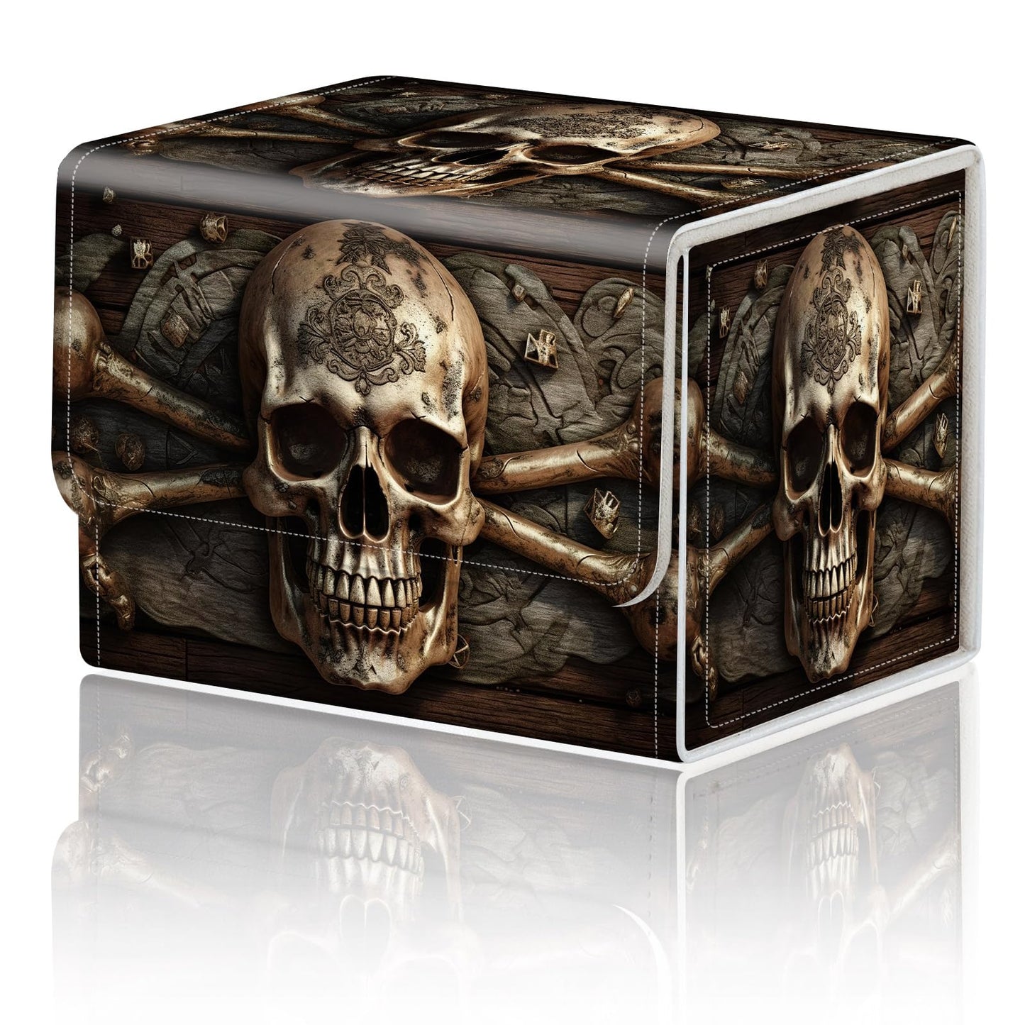 DEGDFSGR TCG MTG Card Storage Box – Magnetic Closure, Pirate Skull Pattern, Holds 200+ Cards