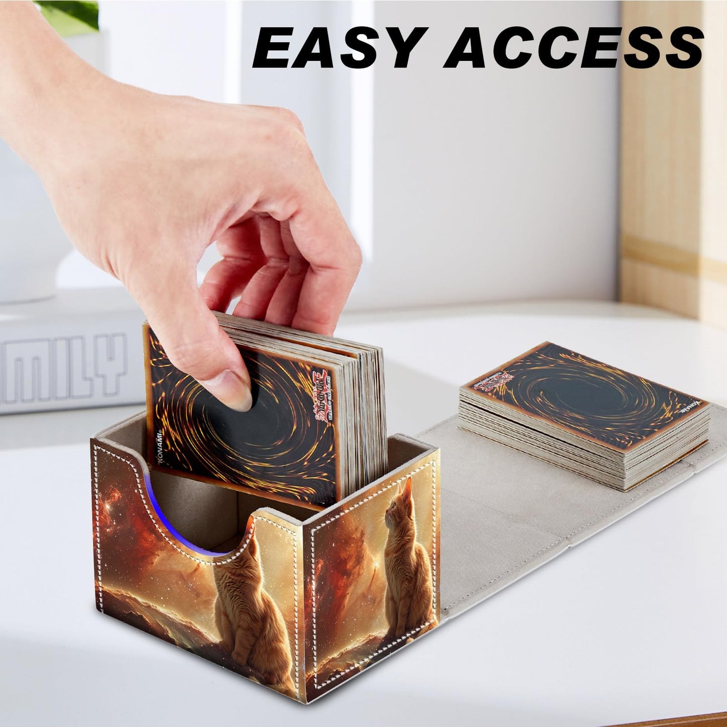 DEGDFSGR Card Game Storage Box | Magnetic Closure MTG/TCG Deck Box (Orange Cat)