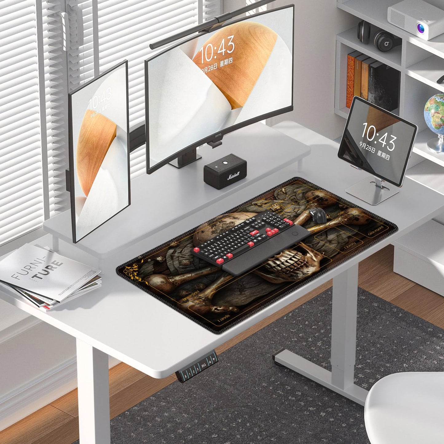 DEGDFSGR MTG Playmat 24x14 in – Non-Slip Rubber Base, Pirate Skull Crossbones