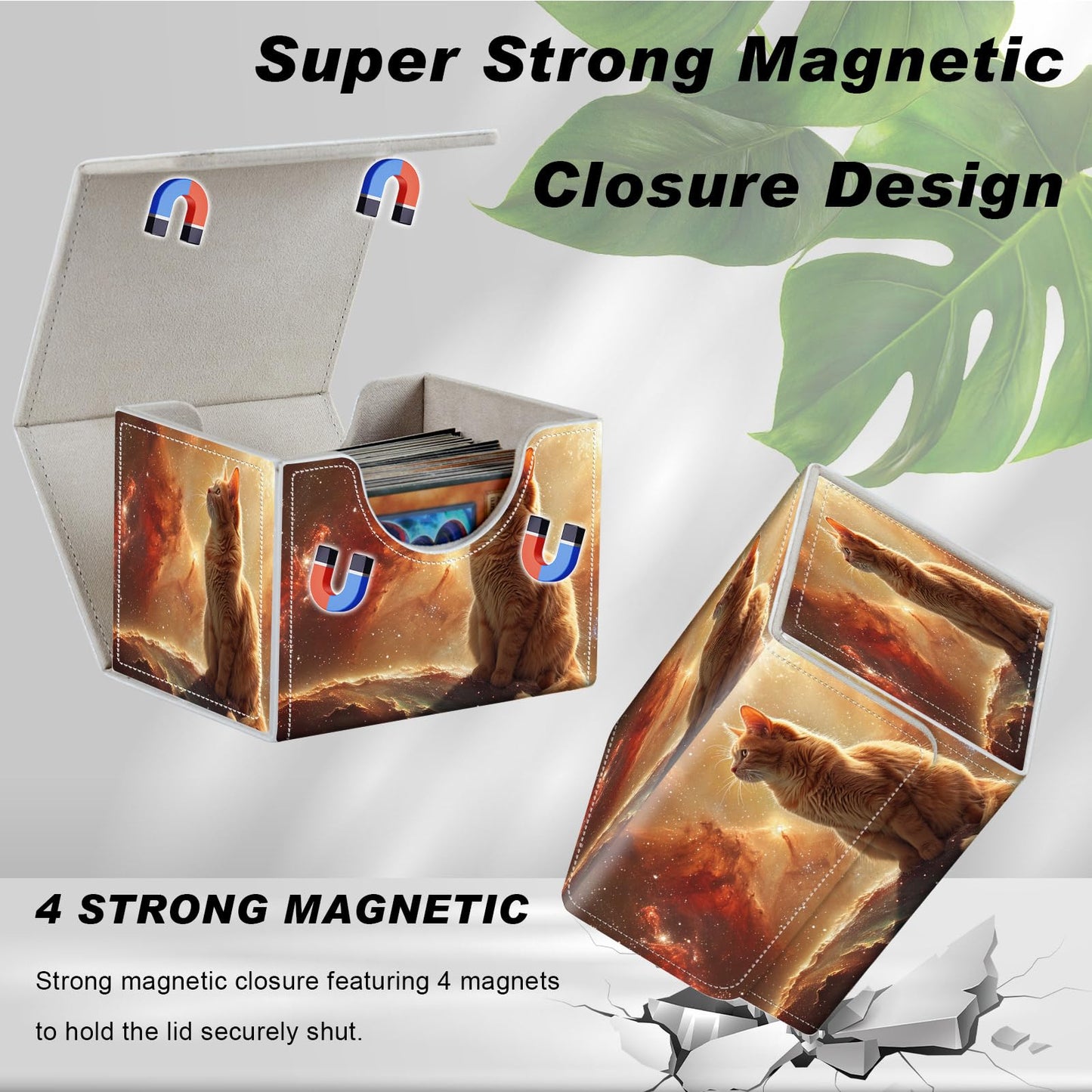 DEGDFSGR Card Game Storage Box | Magnetic Closure MTG/TCG Deck Box (Orange Cat)