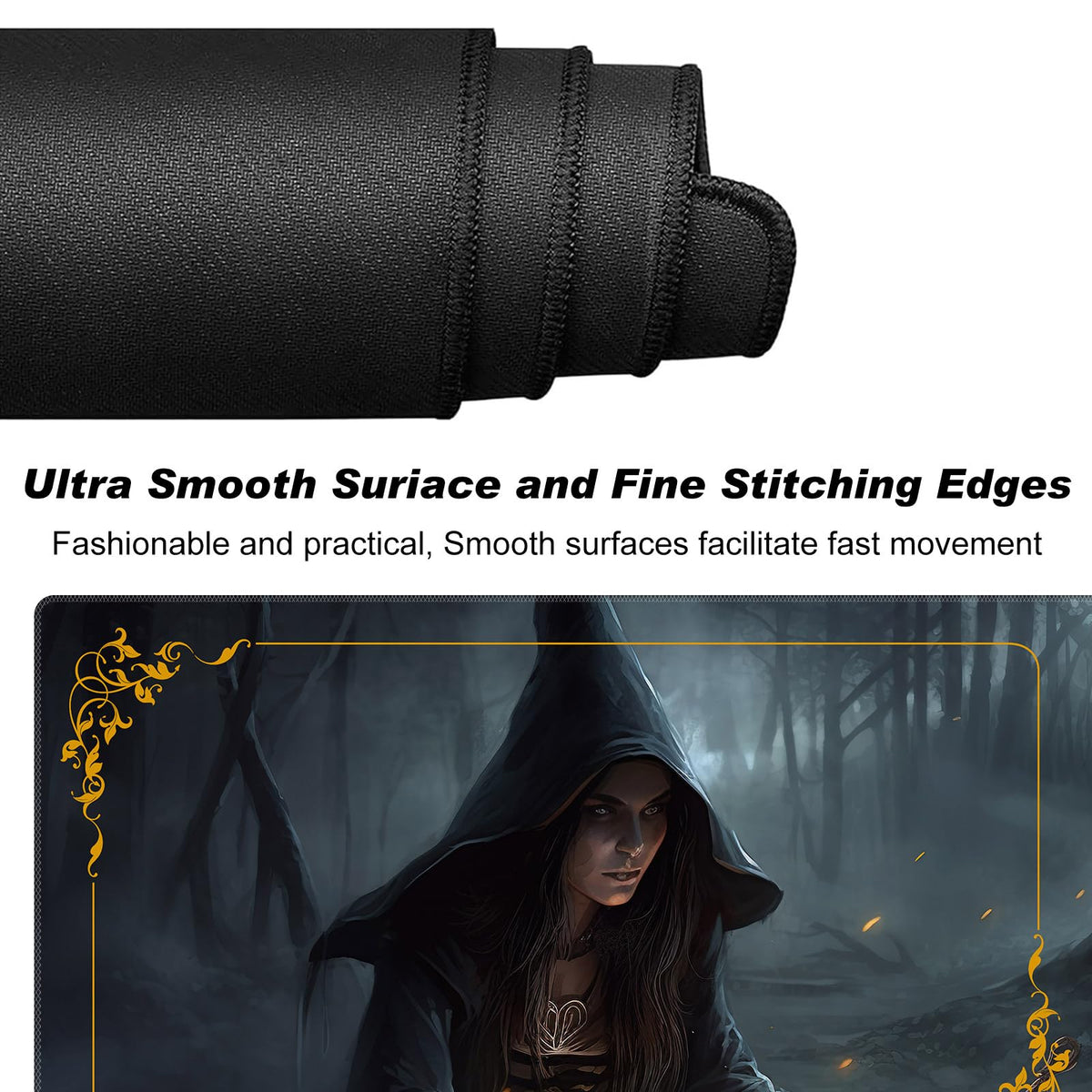 DEGDFSGR MTG Playmat 24 x 14 in — Non-Slip Rubber Base, Dark Forest Design, 2mm Thick for MTG & Card Games