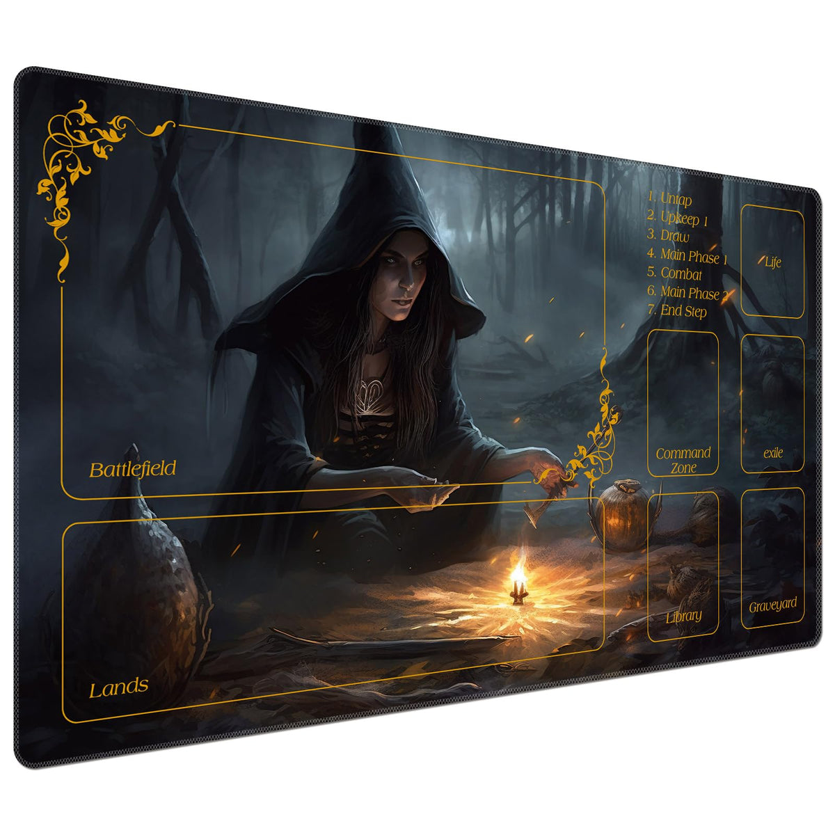 DEGDFSGR MTG Playmat 24 x 14 in — Non-Slip Rubber Base, Dark Forest Design, 2mm Thick for MTG & Card Games