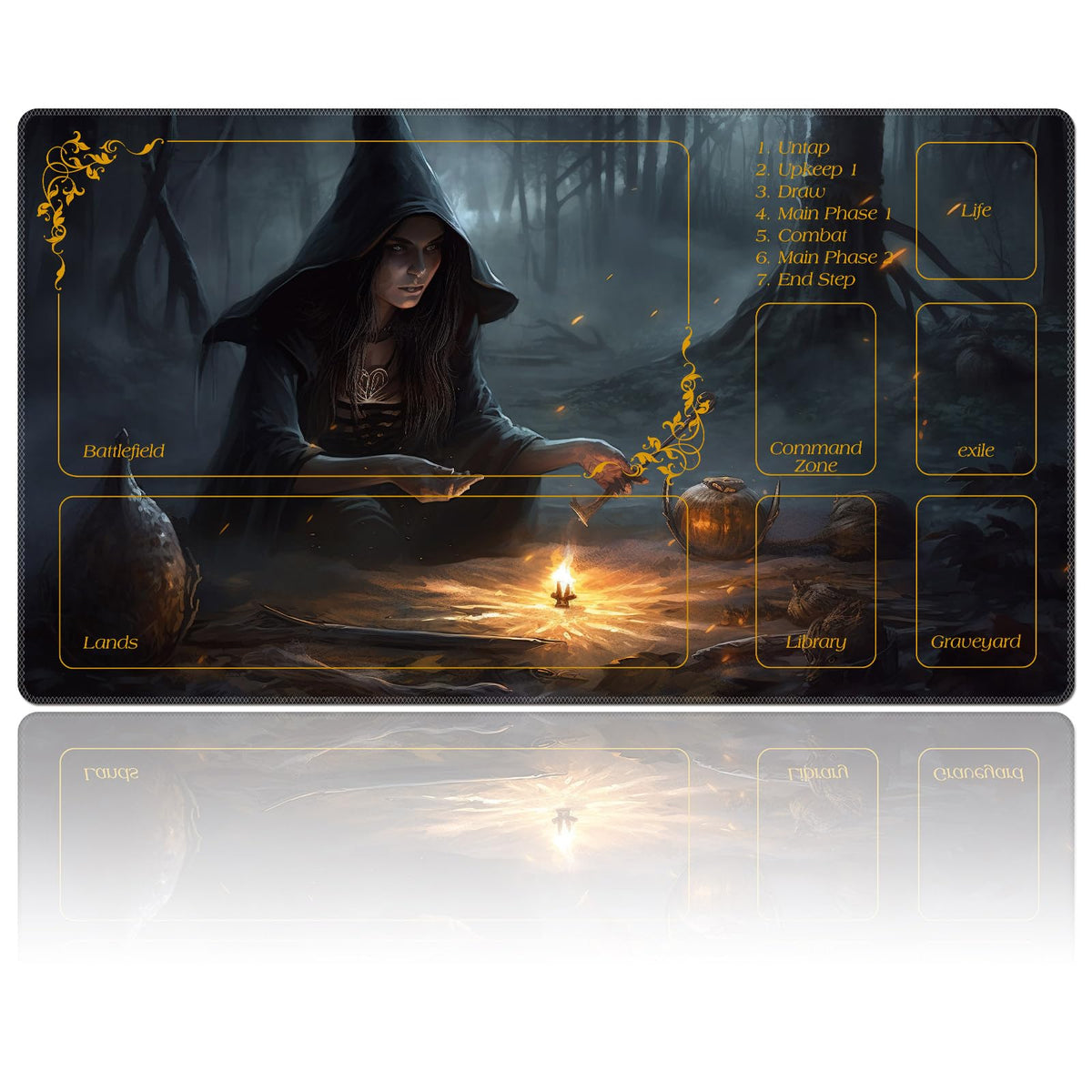 DEGDFSGR MTG Playmat 24 x 14 in — Non-Slip Rubber Base, Dark Forest Design, 2mm Thick for MTG & Card Games