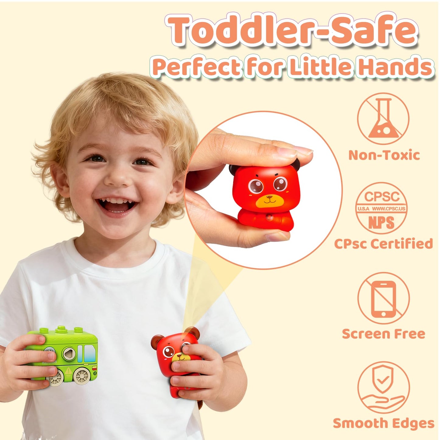 DEGIDEGI Montessori Train Toys for Toddlers – Lights & Sounds, 6 Vehicles, Lock & Key, Animal Puppets