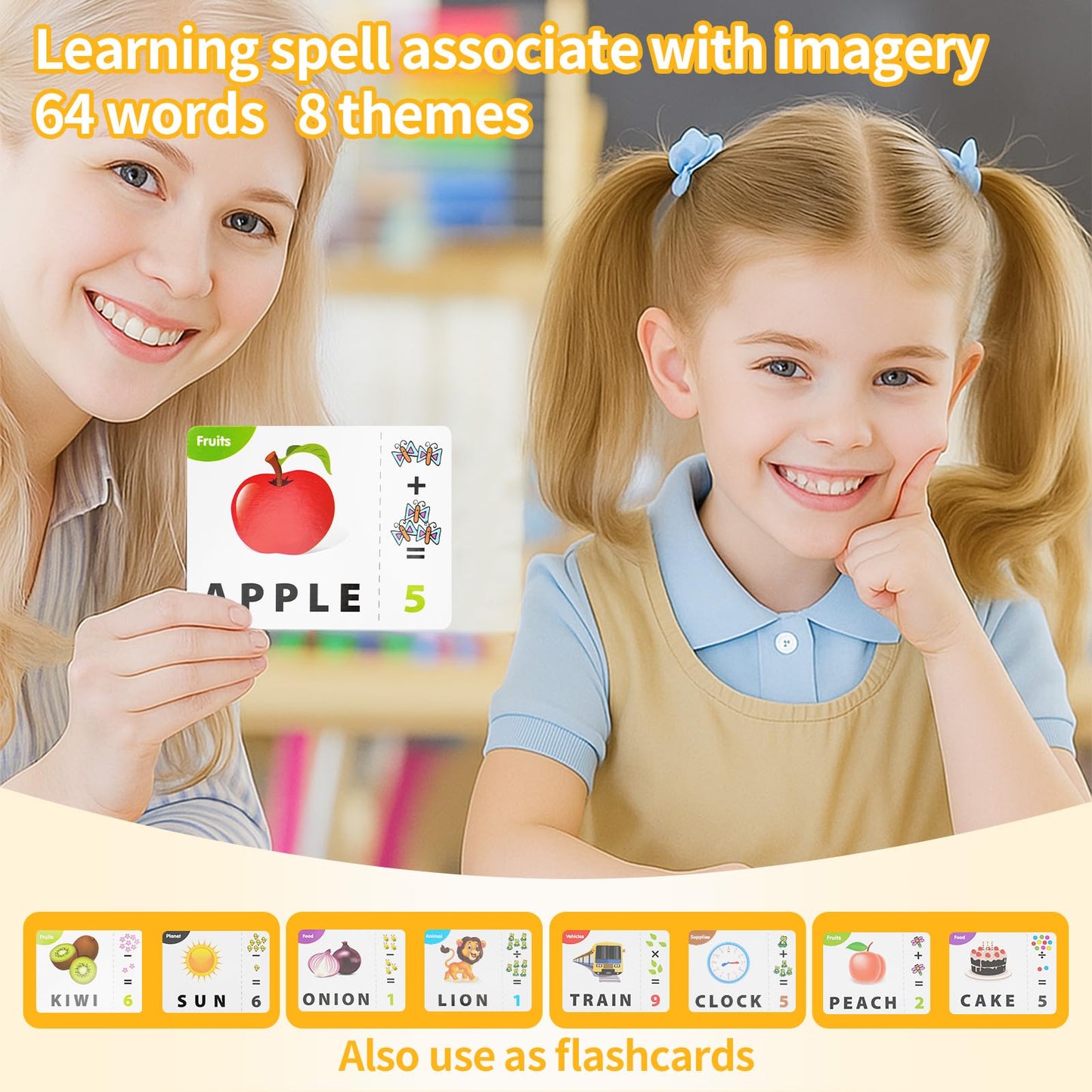 DEGIDEGI Educational Toys for Kids 3-8 | Letter & Math Matching Game – 32 Flashcards, 10 Cubes, 20 Blocks | Yellow
