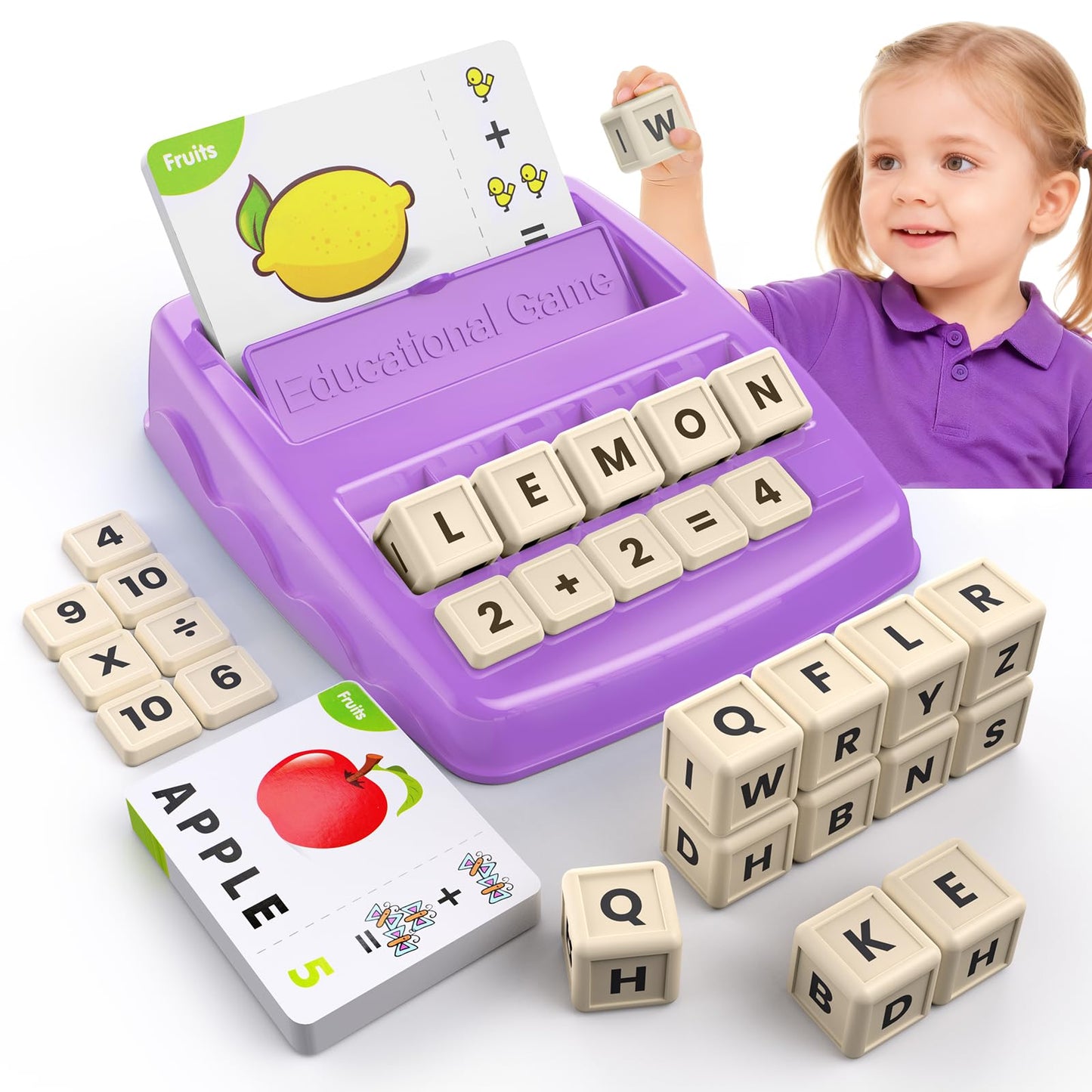 DEGIDEGI Matching Letter Games for Kids 4–8 | 2-in-1 Learning Toy (Purple)