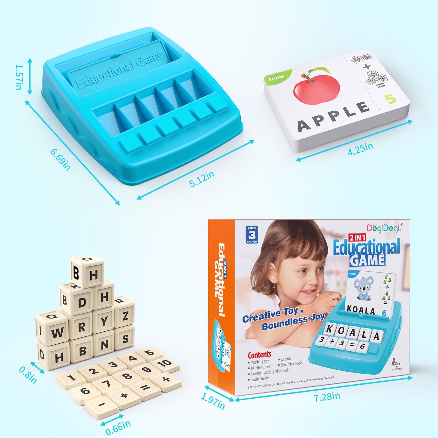 DEGIDEGI Educational Toys: Matching Letter Spelling & Early Math Game for Kids 3-8
