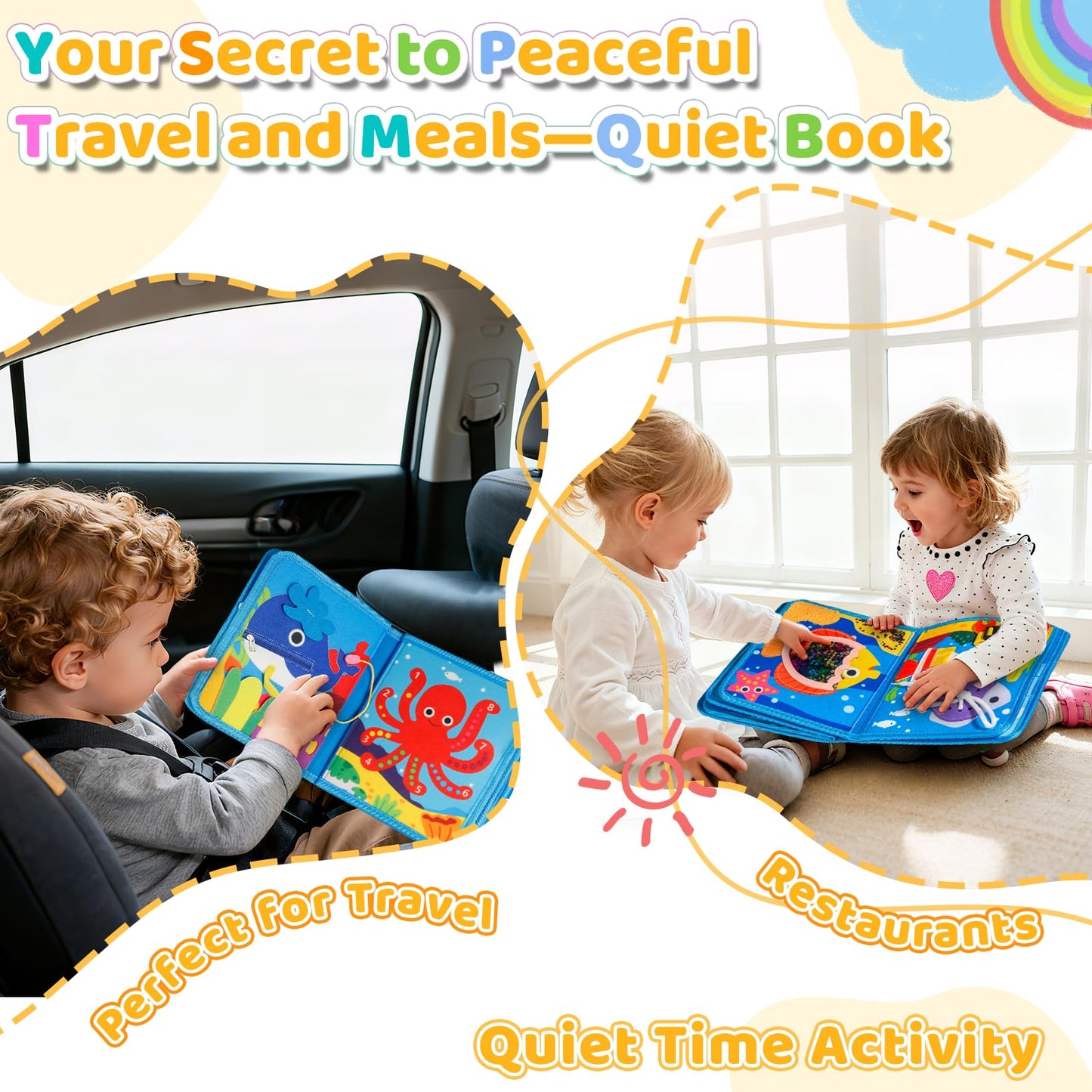 DEGIDEGI Montessori Busy Book for Toddlers — Educational Sensory Activity & Quiet Travel Toy (Deep Blue)