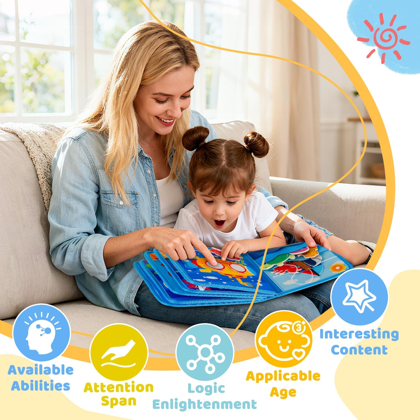 DEGIDEGI Montessori Busy Book for Toddlers — Educational Sensory Activity & Quiet Travel Toy (Deep Blue)