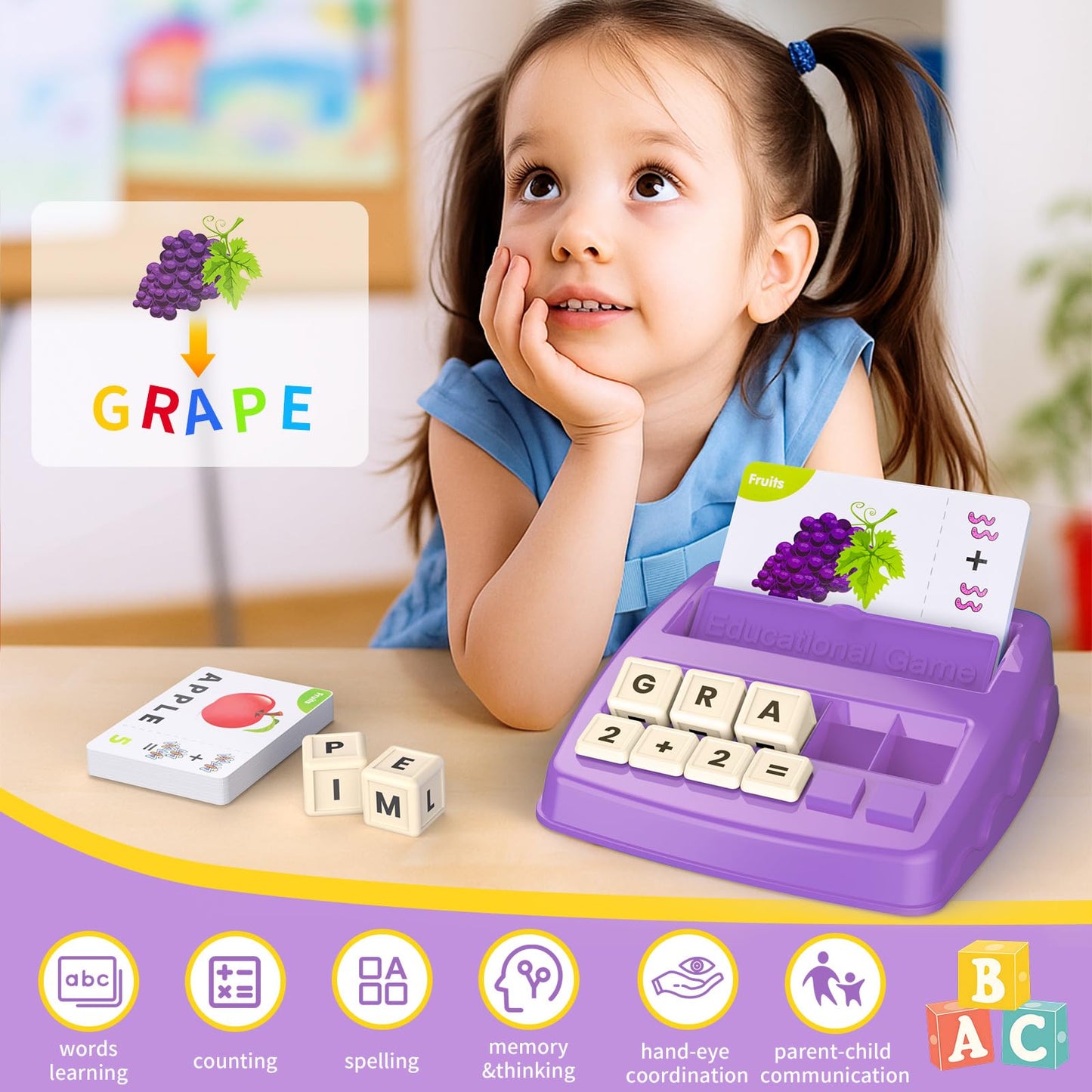 DEGIDEGI Matching Letter Games for Kids 4–8 | 2-in-1 Learning Toy (Purple)