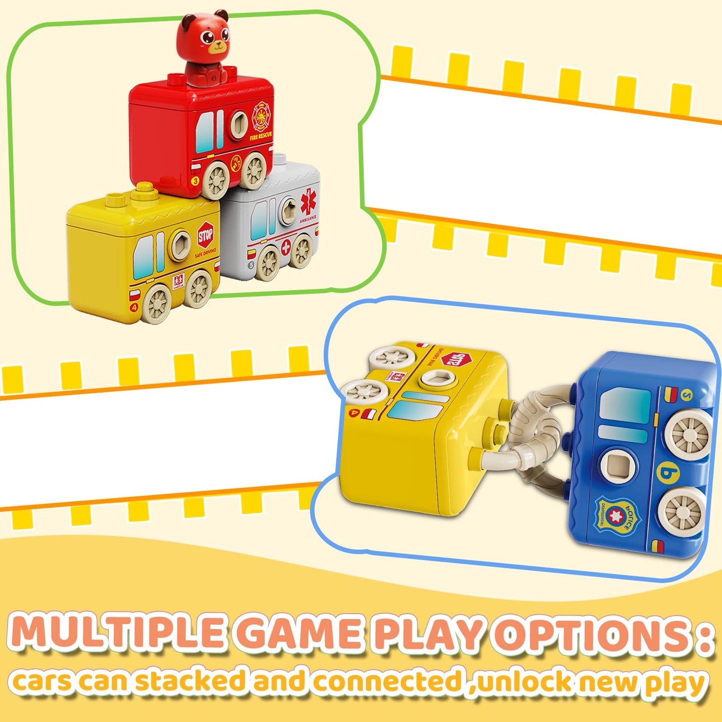 DEGIDEGI Montessori Train Toys for Toddlers – Lights & Sounds, 6 Vehicles, Lock & Key, Animal Puppets