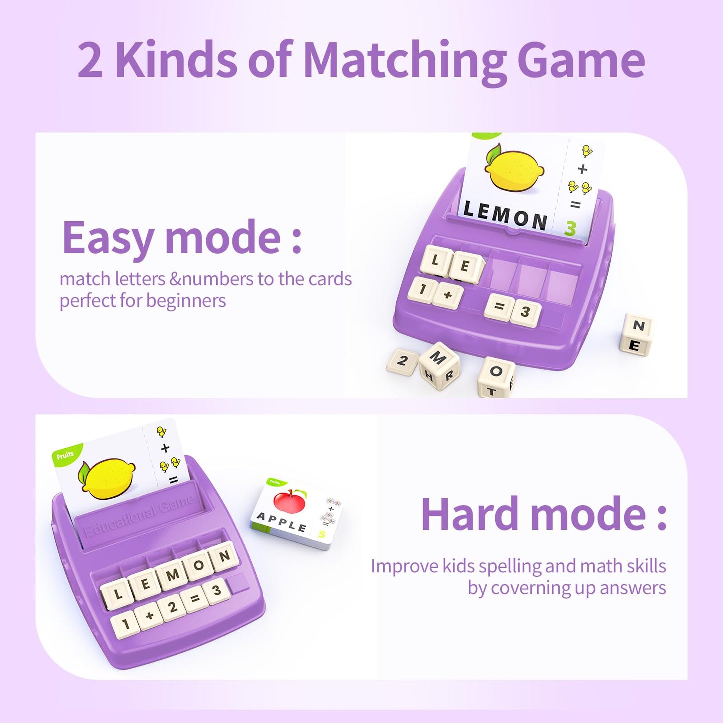 DEGIDEGI Matching Letter Games for Kids 4–8 | 2-in-1 Learning Toy (Purple)