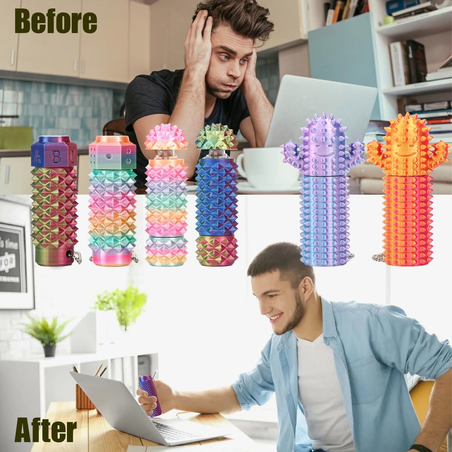 Deiviko 2Pcs Little Ouchies Fidget – Rotating Spiky Grippie Keychain for Anxiety Relief
