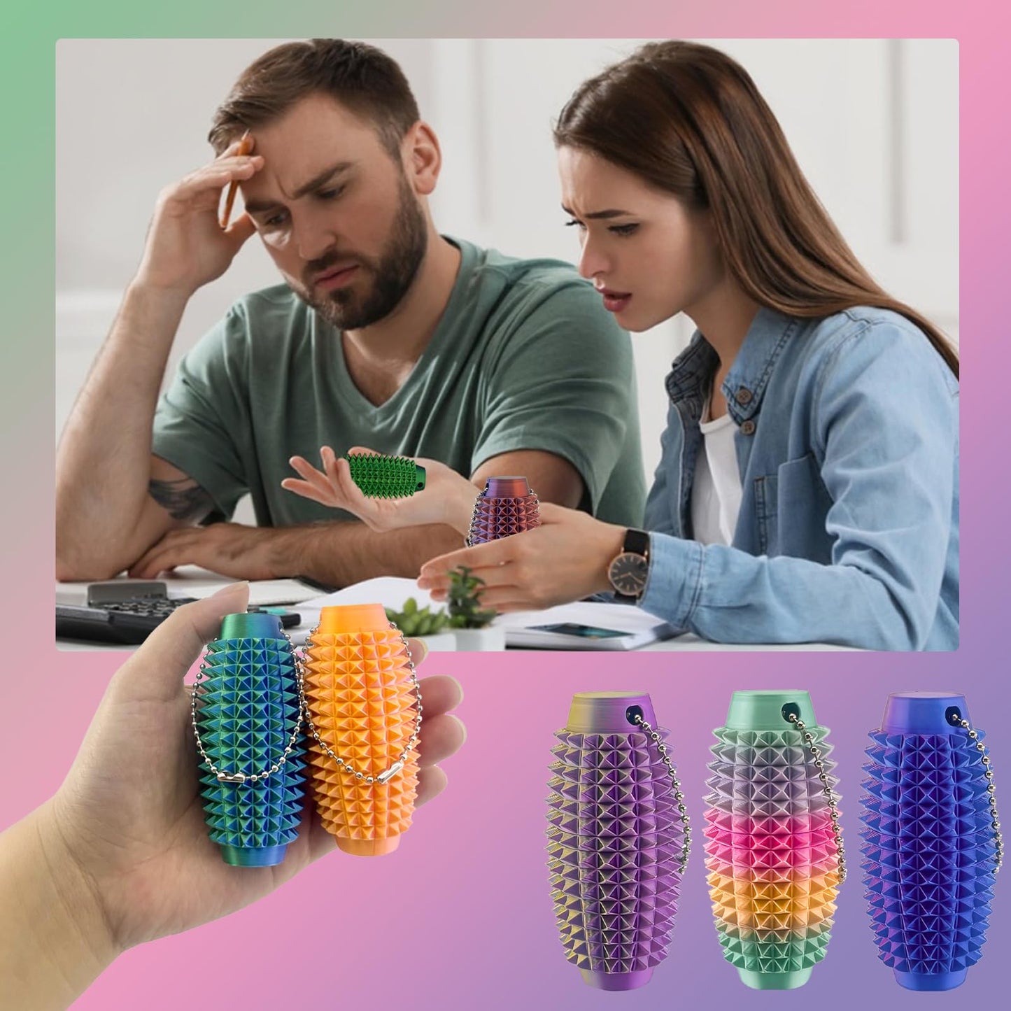 Deiviko 2PCS Upgrade Little Ouchies Fidget – Spiky Grippie Keychain
