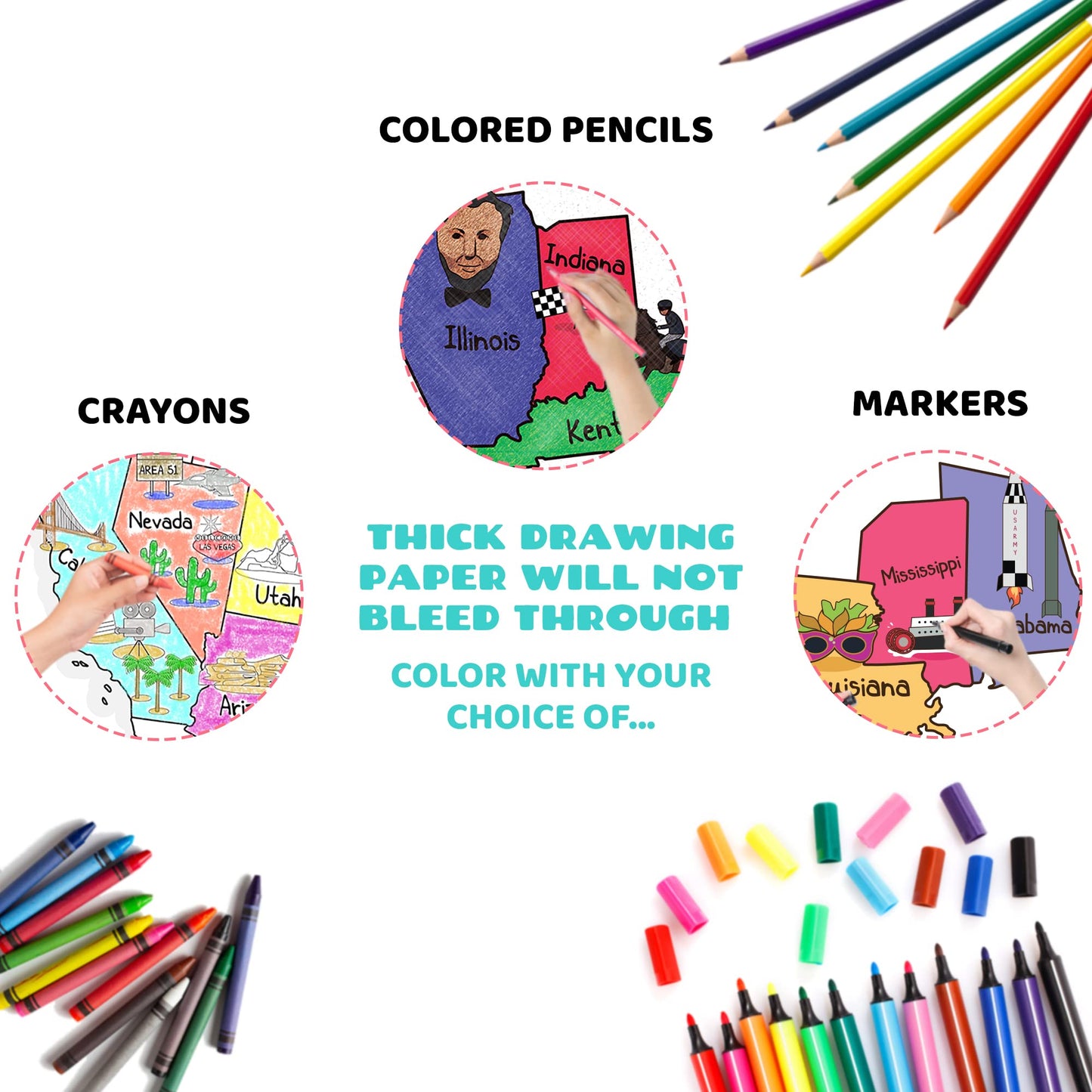 Dekali Designs US Map Coloring Poster – Giant 52x35 Inches for Kids (States & Capitals) – Folded