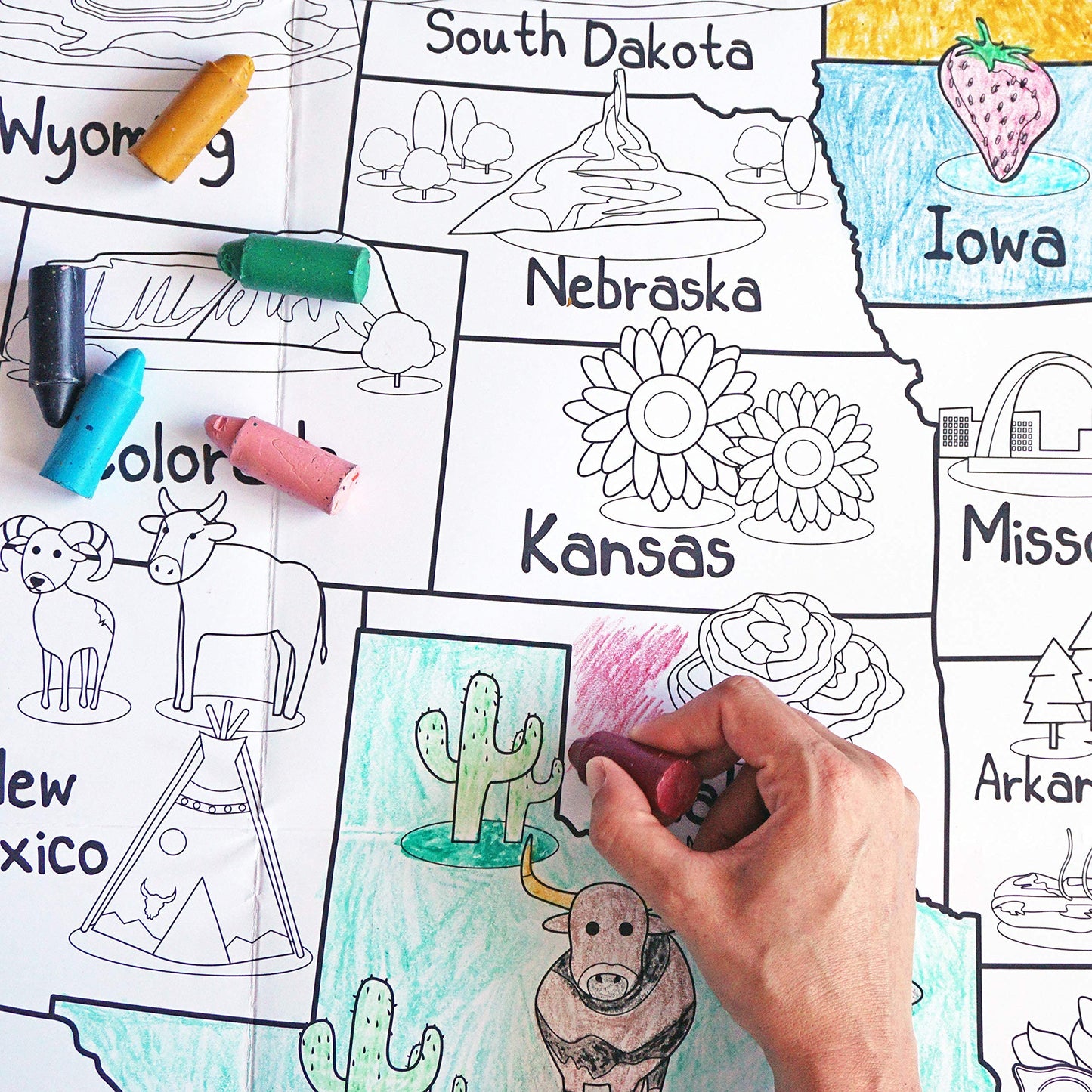 Dekali Designs US Map Coloring Poster – Giant 52x35 Inches for Kids (States & Capitals) – Folded