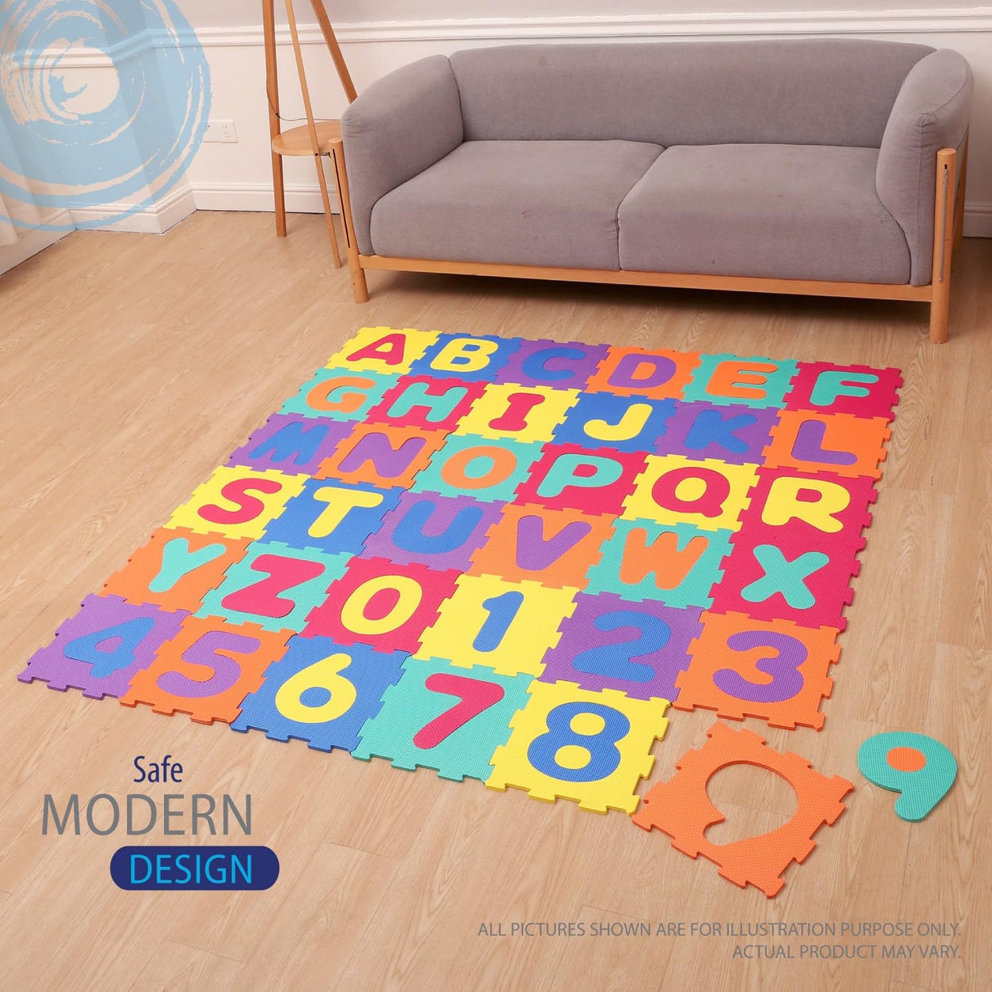Deke Home Alphabet Foam Play Mat – 72x72 in, 36 Interlocking Tiles (Letters & Numbers)