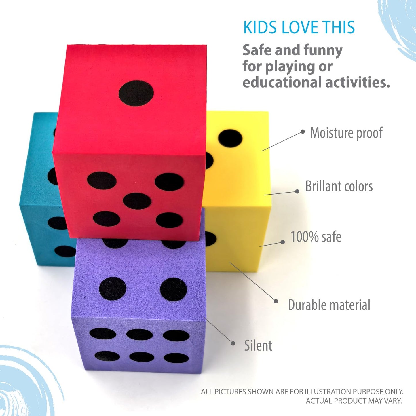 Deke Home Foam Dice Set (Pack of 4) - Jumbo 1.96 inch Dice for Classroom & Home Learning
