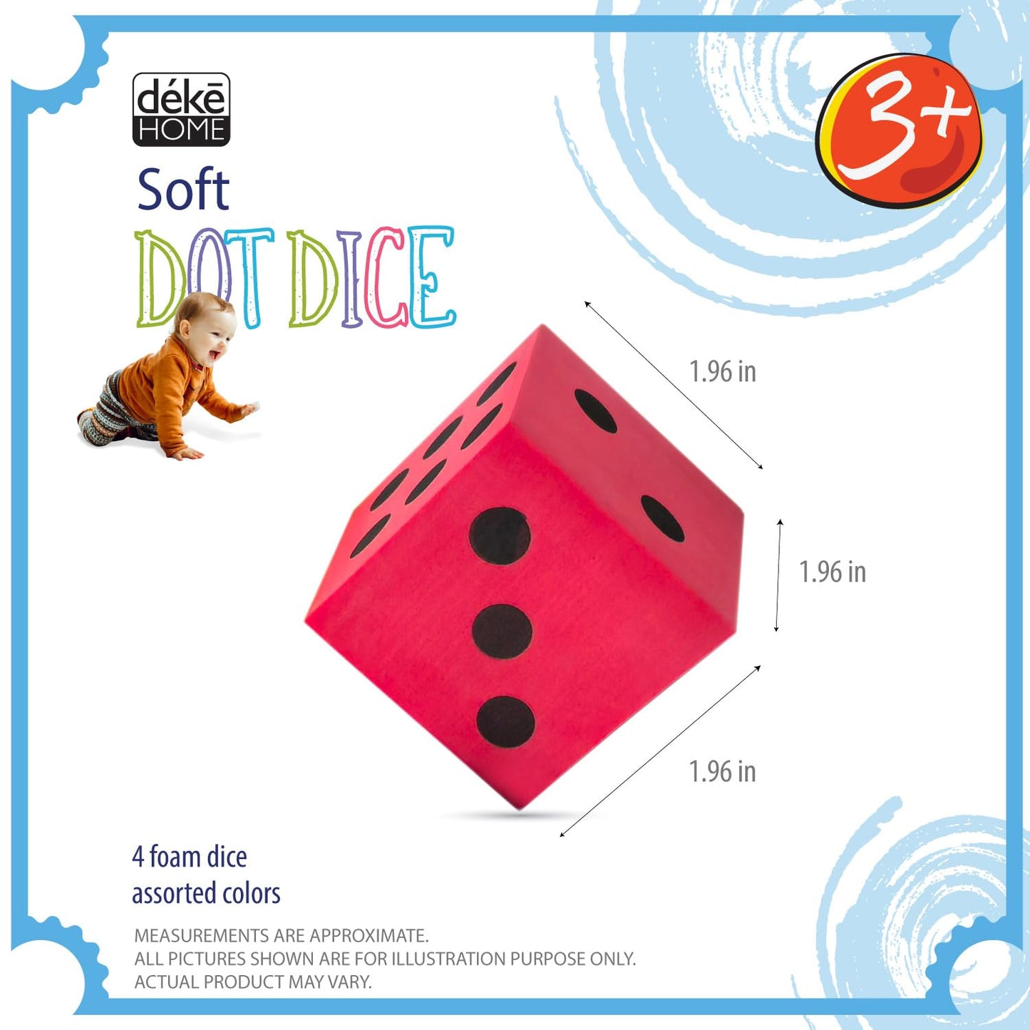 Deke Home Foam Dice Set (Pack of 4) - Jumbo 1.96 inch Dice for Classroom & Home Learning