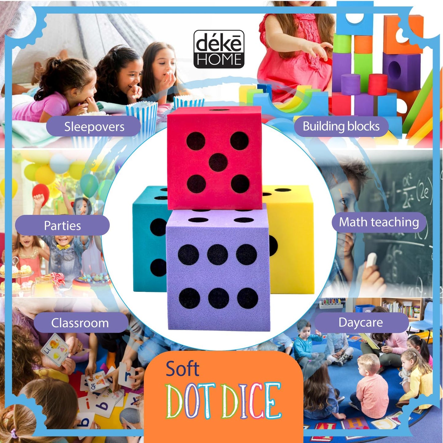 Deke Home Foam Dice Set (Pack of 4) - Jumbo 1.96 inch Dice for Classroom & Home Learning
