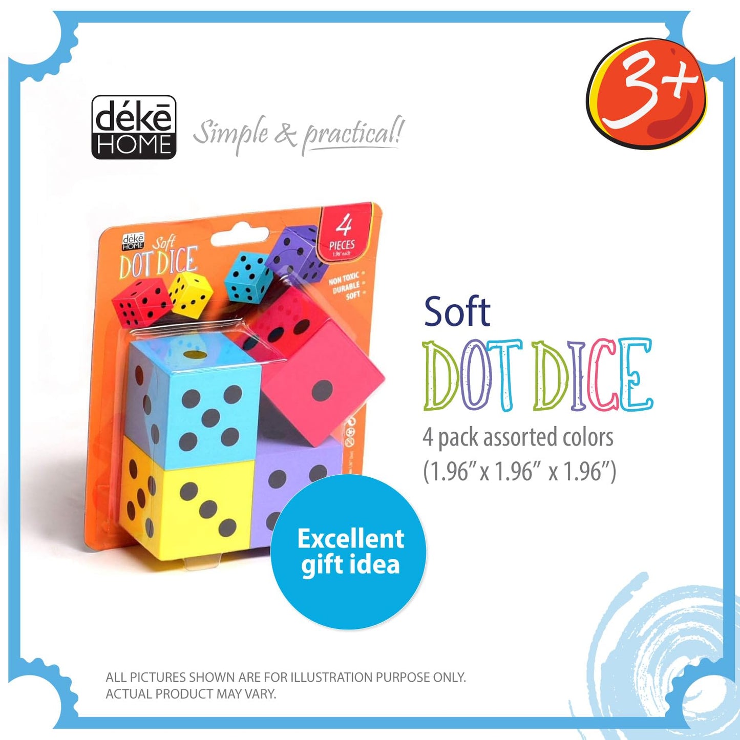 Deke Home Foam Dice Set (Pack of 4) - Jumbo 1.96 inch Dice for Classroom & Home Learning