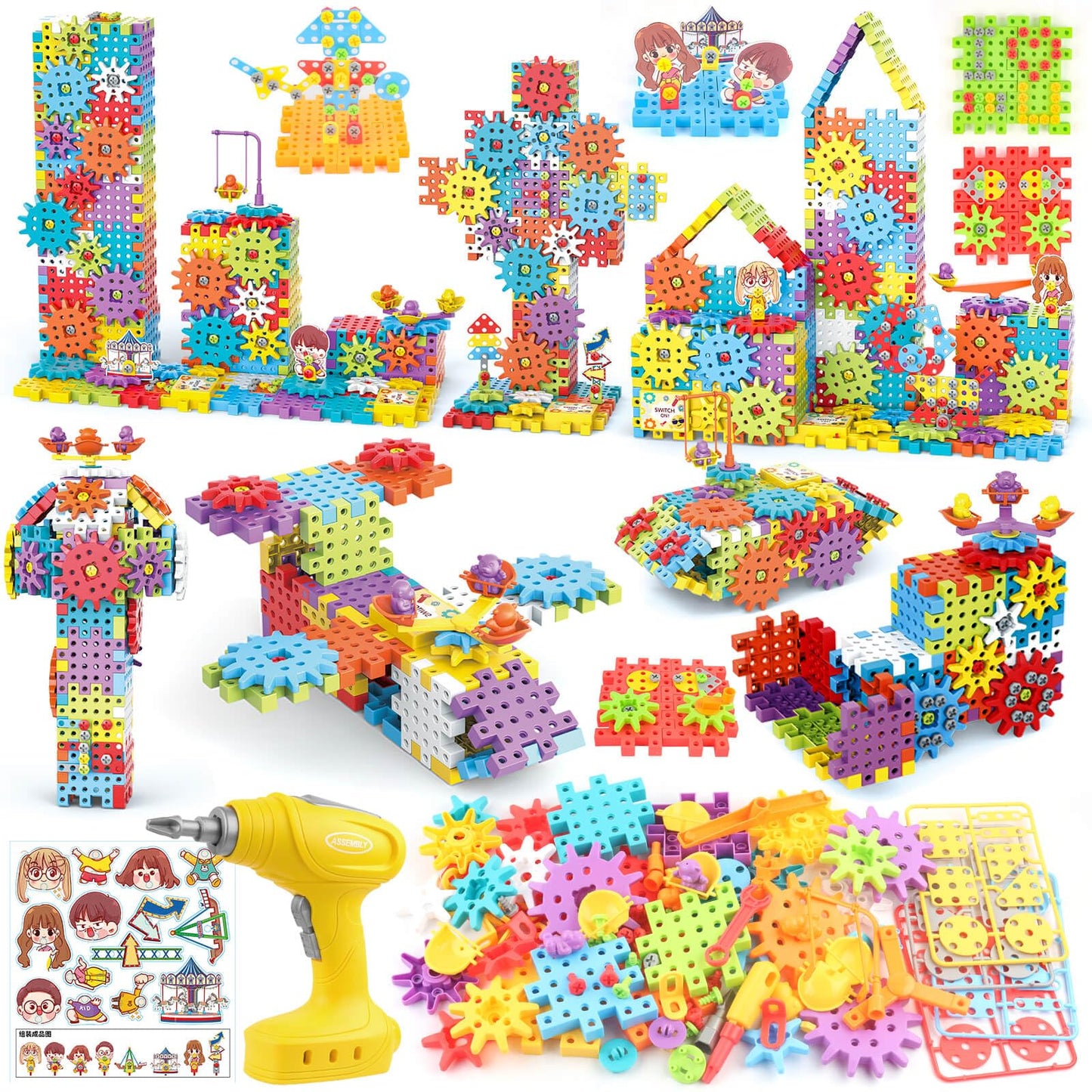 DEKILEA 234-Piece Gear Building Set with Electric Drill – STEM Blocks for Kids 3+