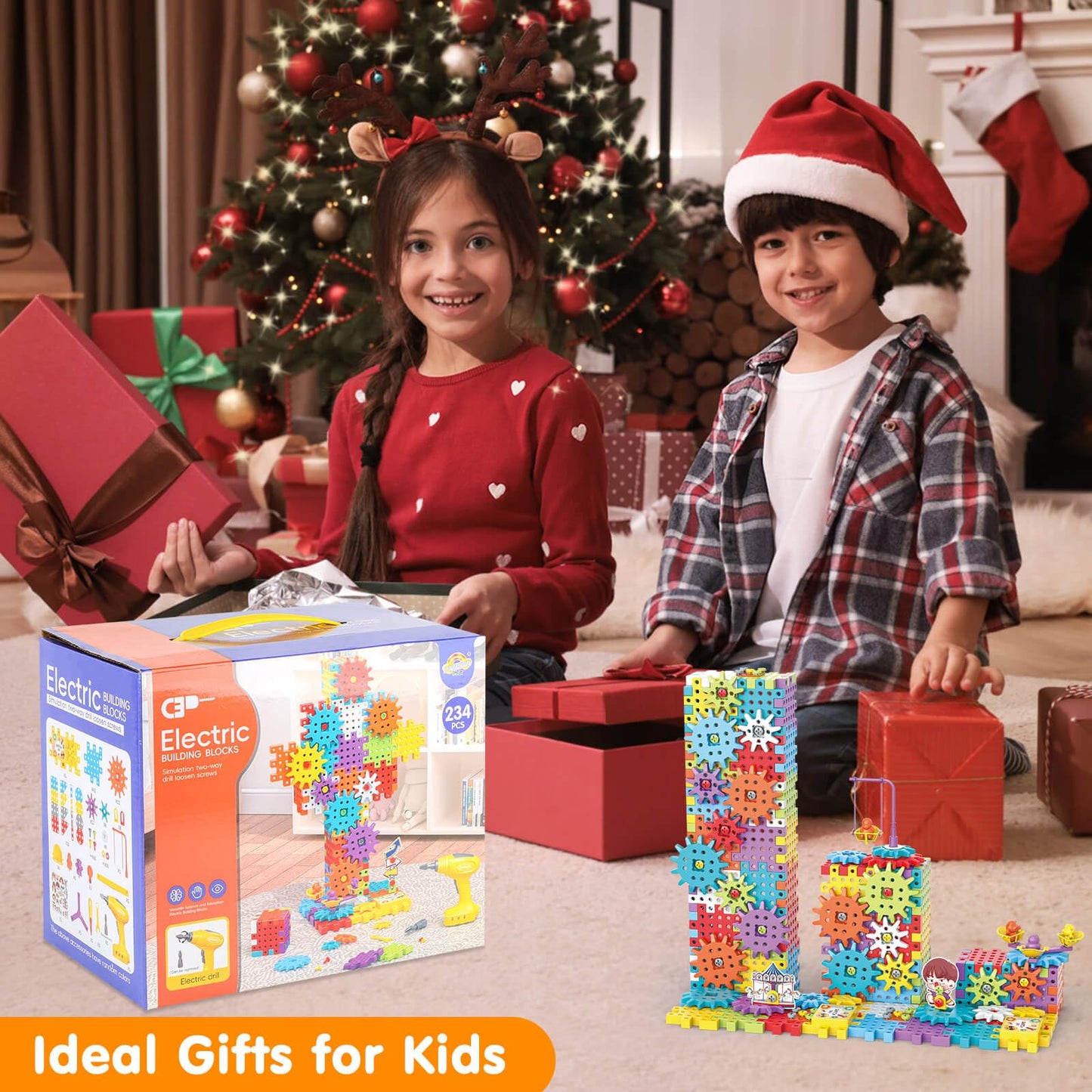 DEKILEA 234-Piece Gear Building Set with Electric Drill – STEM Blocks for Kids 3+