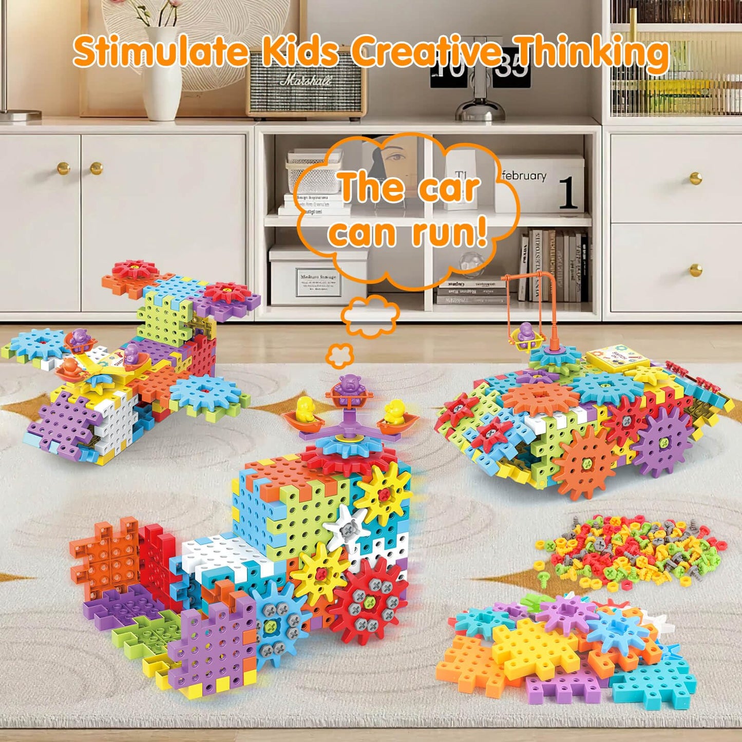 DEKILEA 234-Piece Gear Building Set with Electric Drill – STEM Blocks for Kids 3+