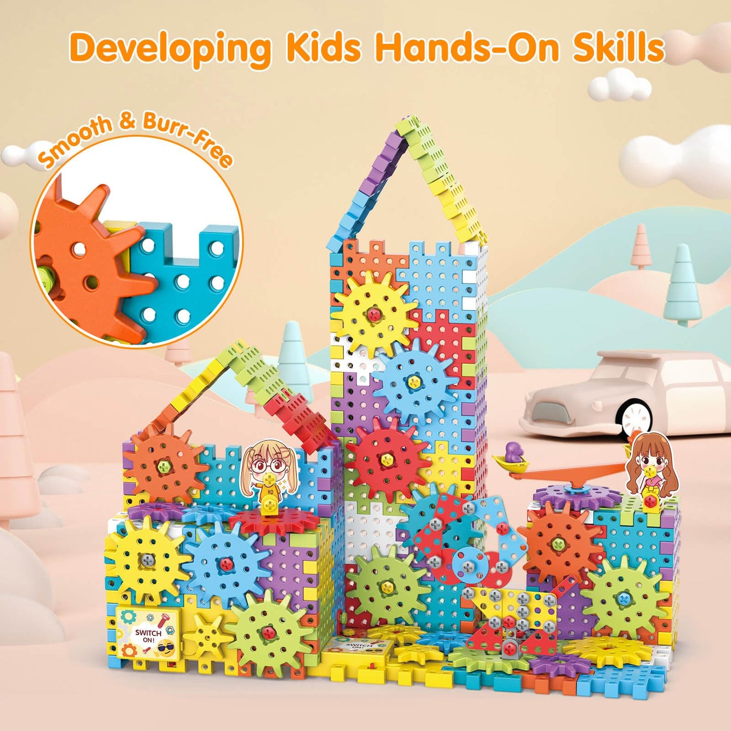 DEKILEA 234-Piece Gear Building Set with Electric Drill – STEM Blocks for Kids 3+
