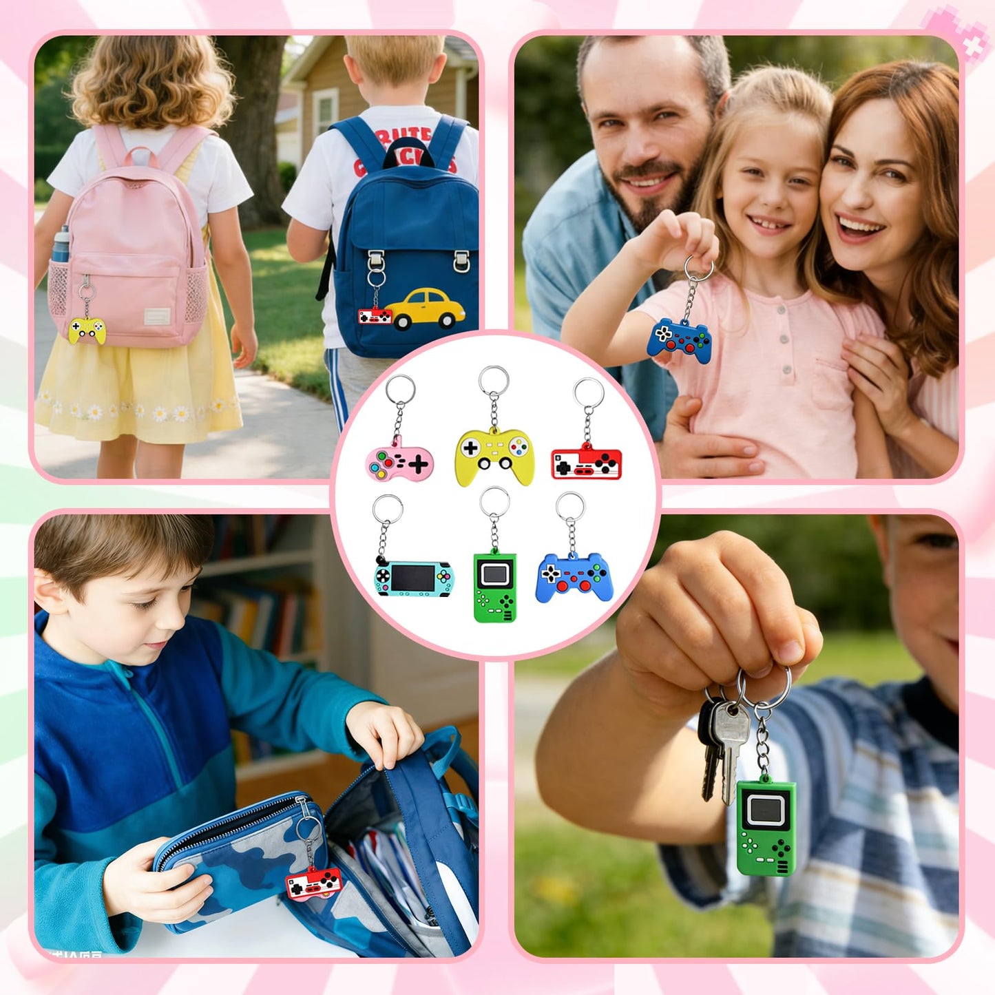 DEKWELL 24-Pack Valentines Cards for Kids with Video Game Keychains — Classroom Exchange Gifts