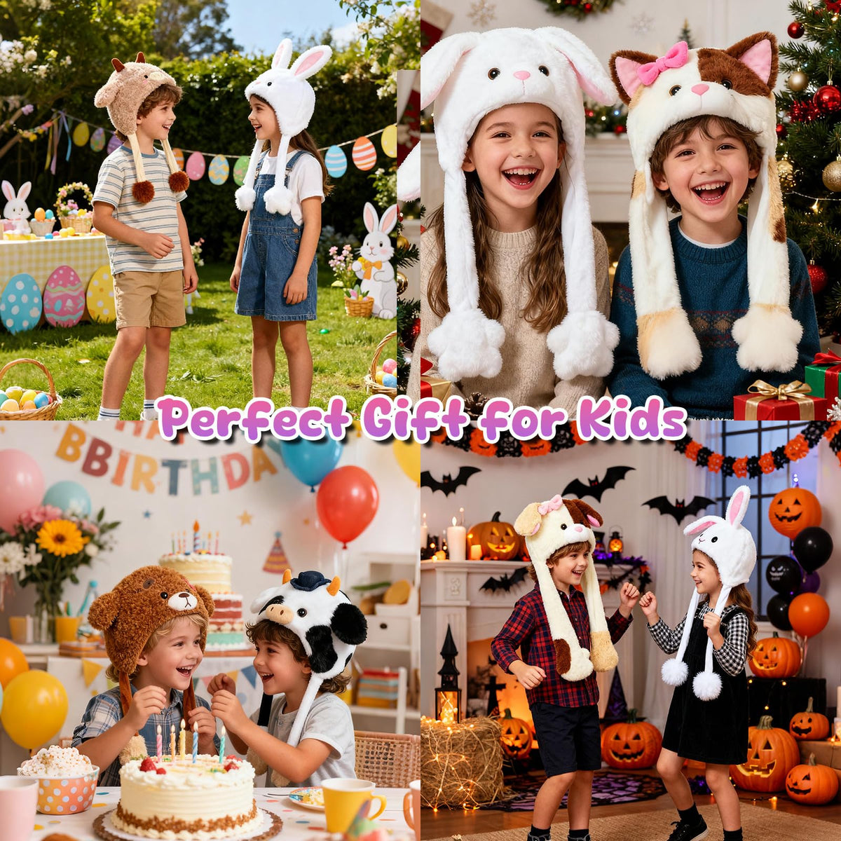 Deletoys Animal Plush Hat with Moving Ears – Fun Cosplay Hat for Kids & Adults