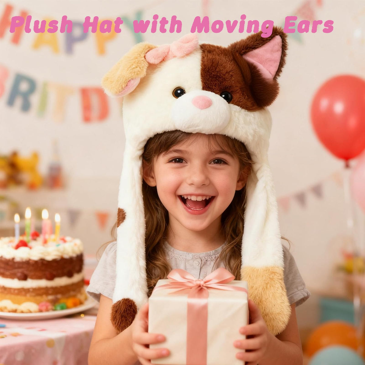 Deletoys Animal Plush Hat with Moving Ears – Cat, Bunny & More | Fun Cosplay Hat for Kids & Adults