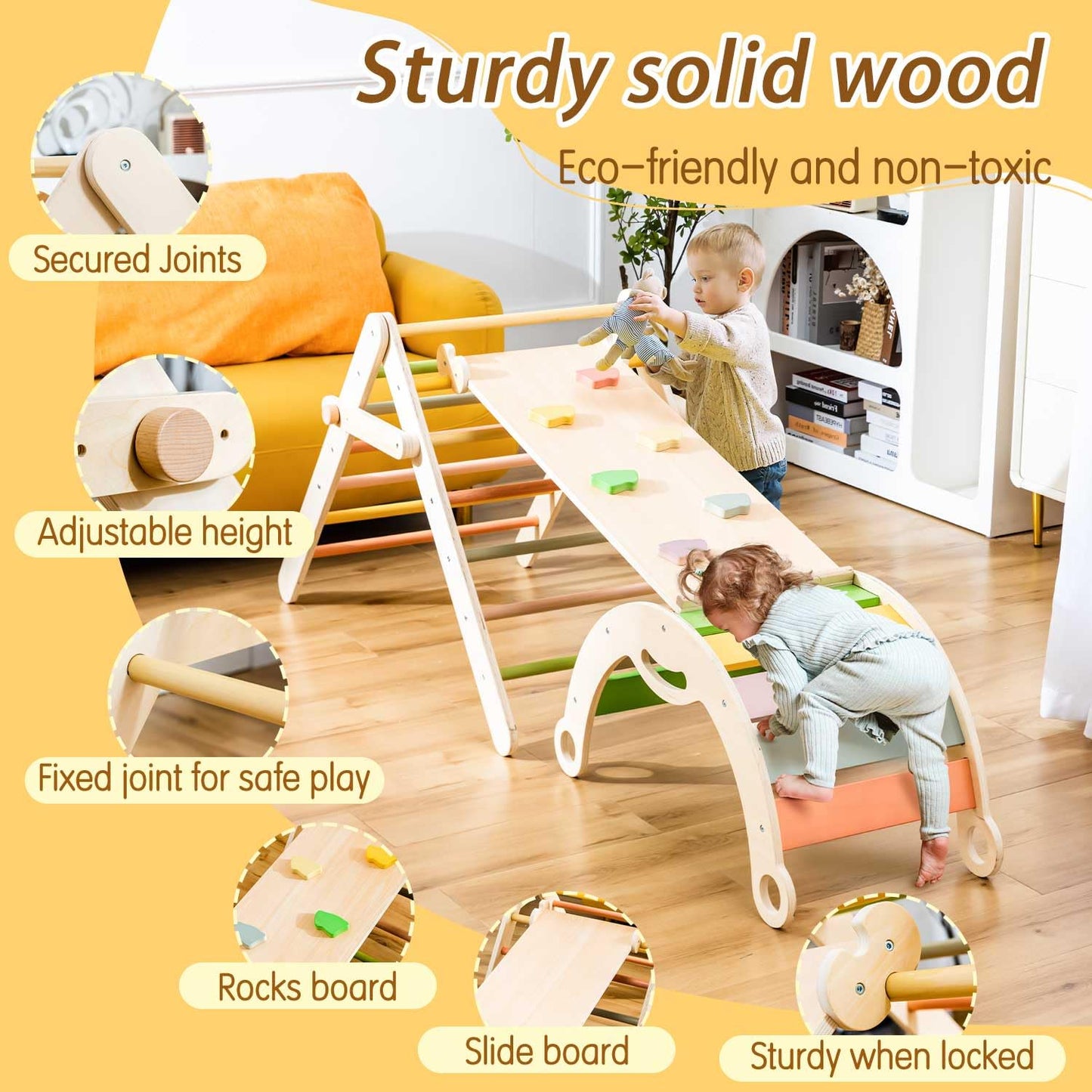 Deli 7-in-1 Pikler Triangle Set – Large Indoor Climber for Toddlers