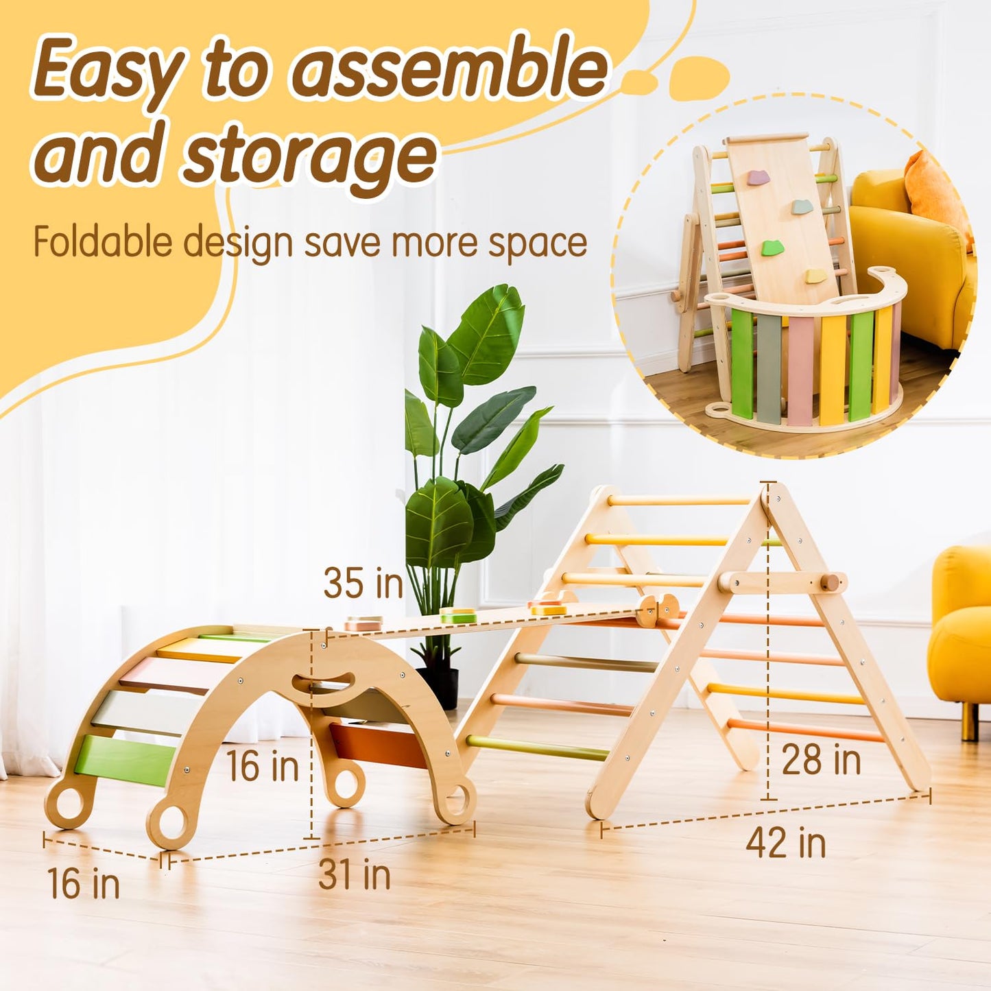 Deli 7-in-1 Pikler Triangle Set – Large Indoor Climber for Toddlers